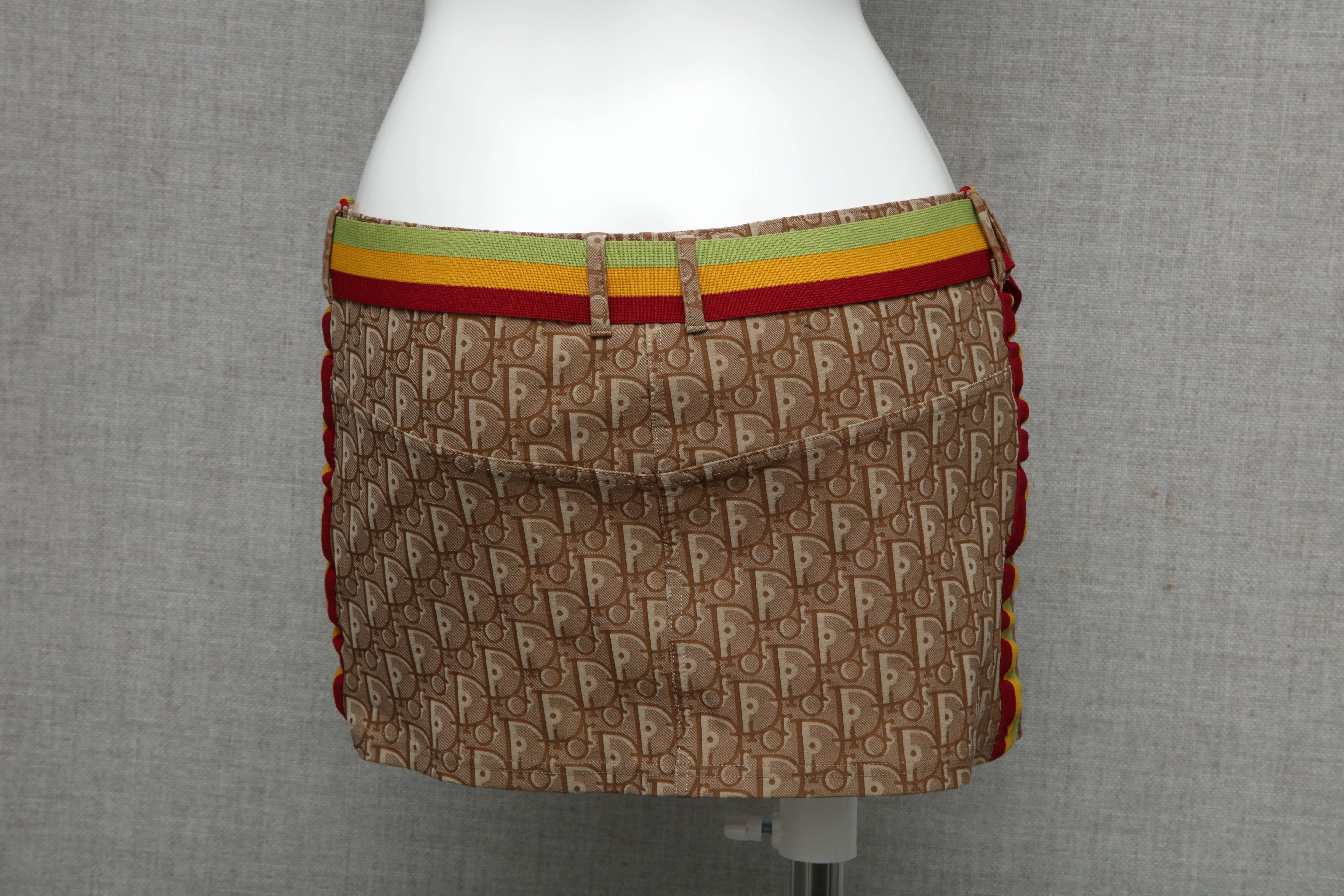 Extremely Rare John Galliano for Christian Dior Rasta Color Logo Swim Skirt 36 In Good Condition For Sale In Chicago, IL