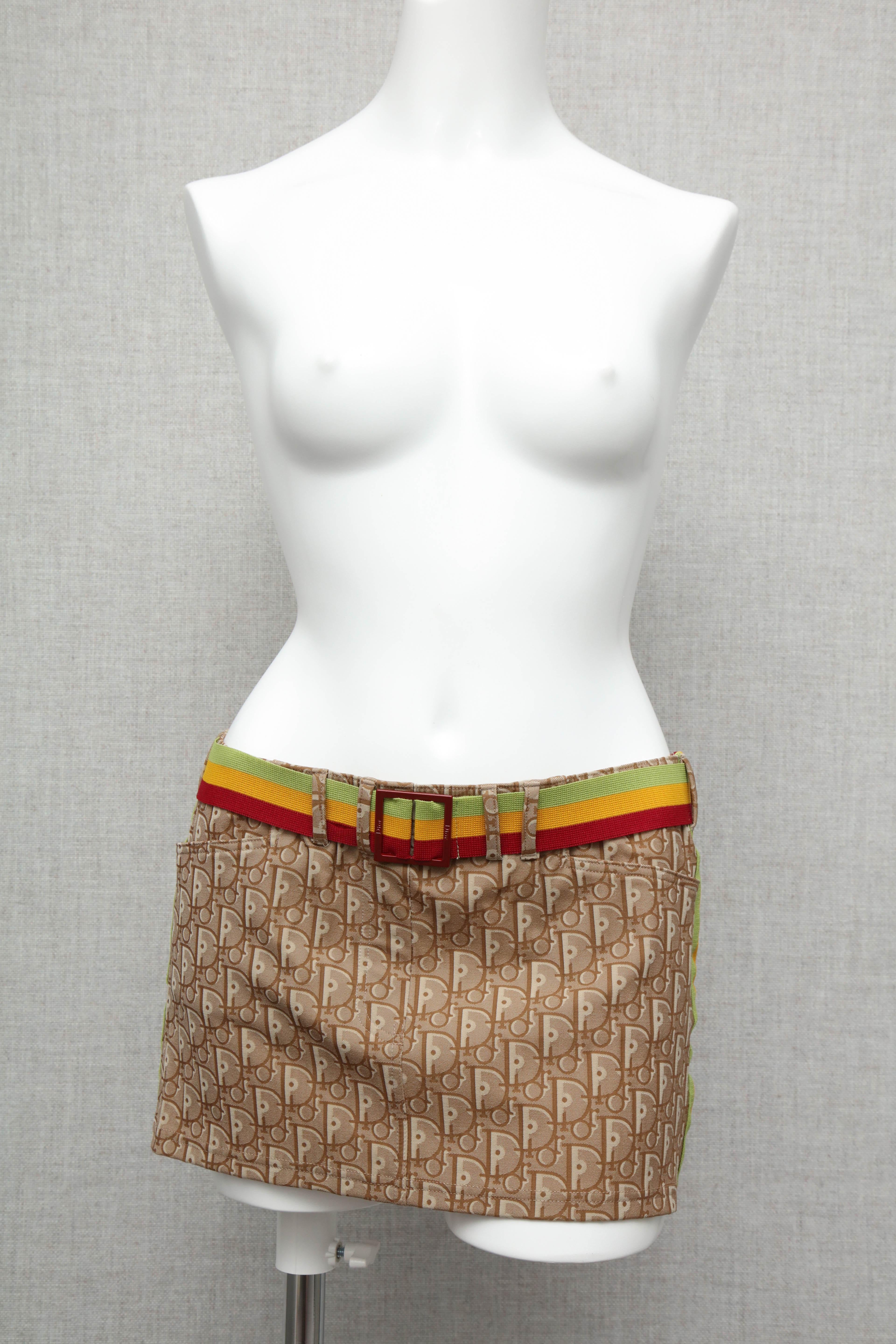 Extremely rare John Galliano for Christian Dior rasta color logo swim skirt.

French size 38