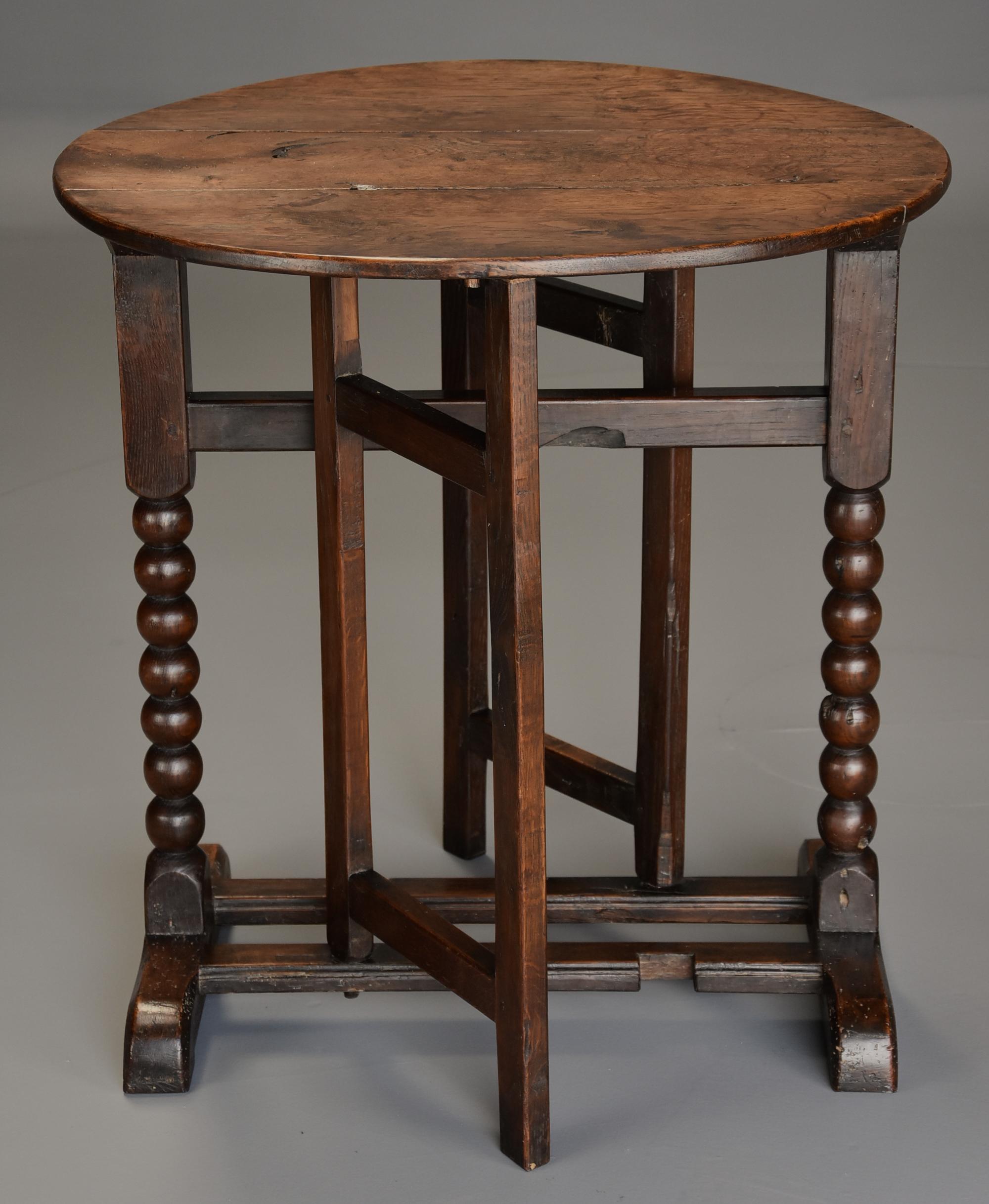 English Extremely Rare Late 17th Century Oak Joined Gateleg Table of Small Proportions For Sale