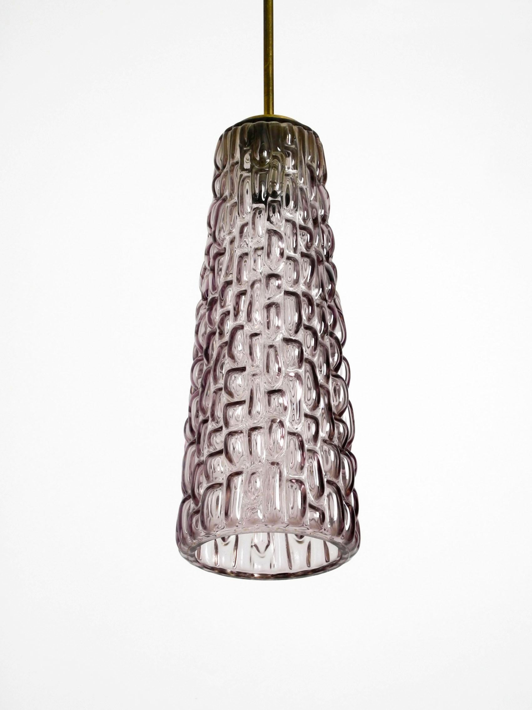 Mid-Century Modern Extremely Rare Long Midcentury Lilac Glass Pendant Lamp by Rupert Nikoll Wien For Sale