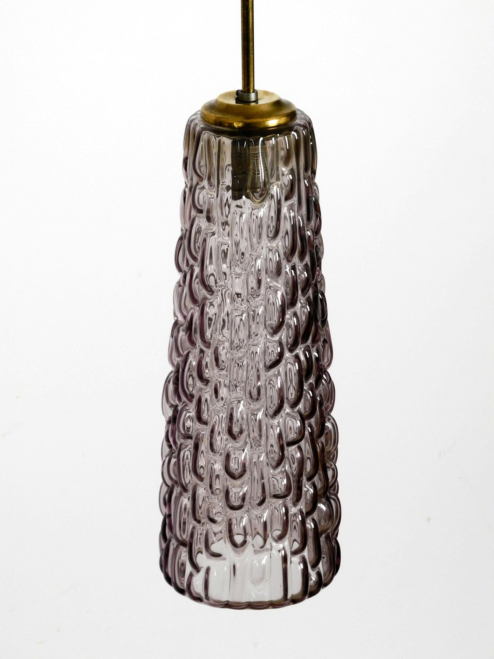 Austrian Extremely Rare Long Midcentury Lilac Glass Pendant Lamp by Rupert Nikoll Wien For Sale