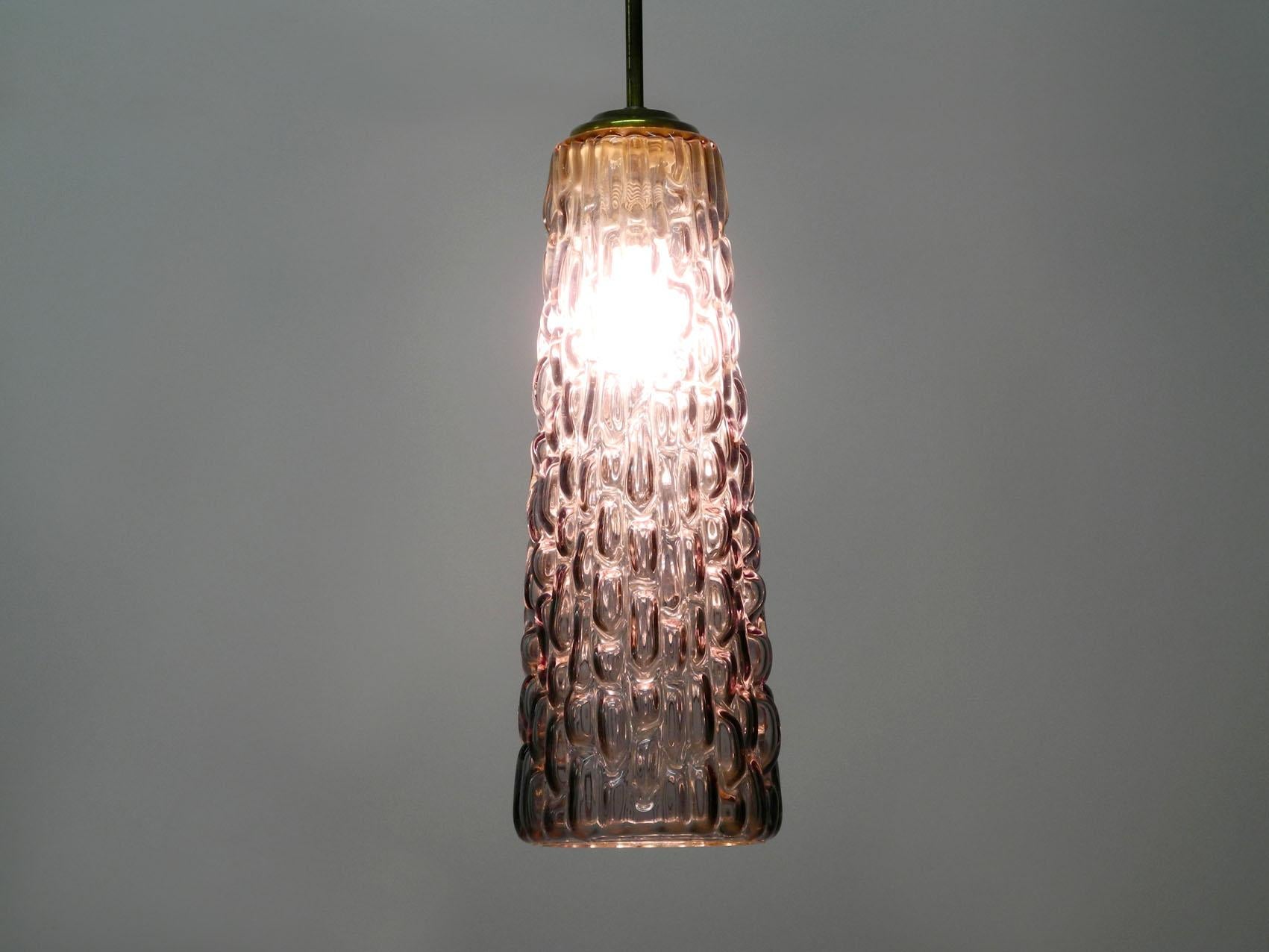 Extremely Rare Long Midcentury Lilac Glass Pendant Lamp by Rupert Nikoll Wien For Sale 1