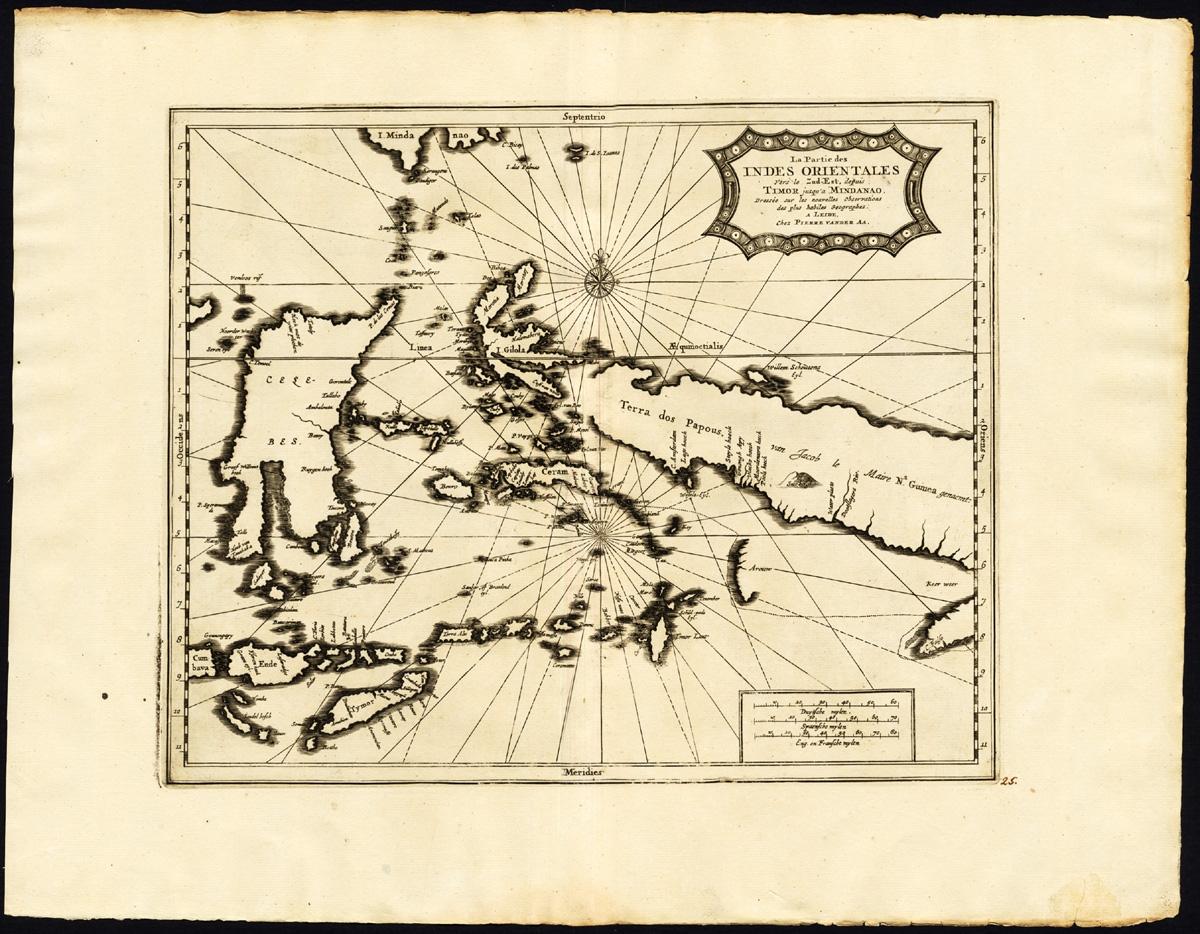 Antique map titled 'La partie des Indes Orientales vers le Zud-Est, depuis Timor jusqu'a Midanao (...).' (The part of the East-Indies towards the South-East, from Timor to Mindanao.) Extremely rare in this edition. 

This plate originates from the