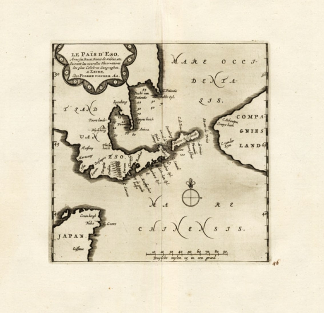 Außergewöhnlich seltene Karte des Landes Eso oder Hokkaido in Japan, 1725