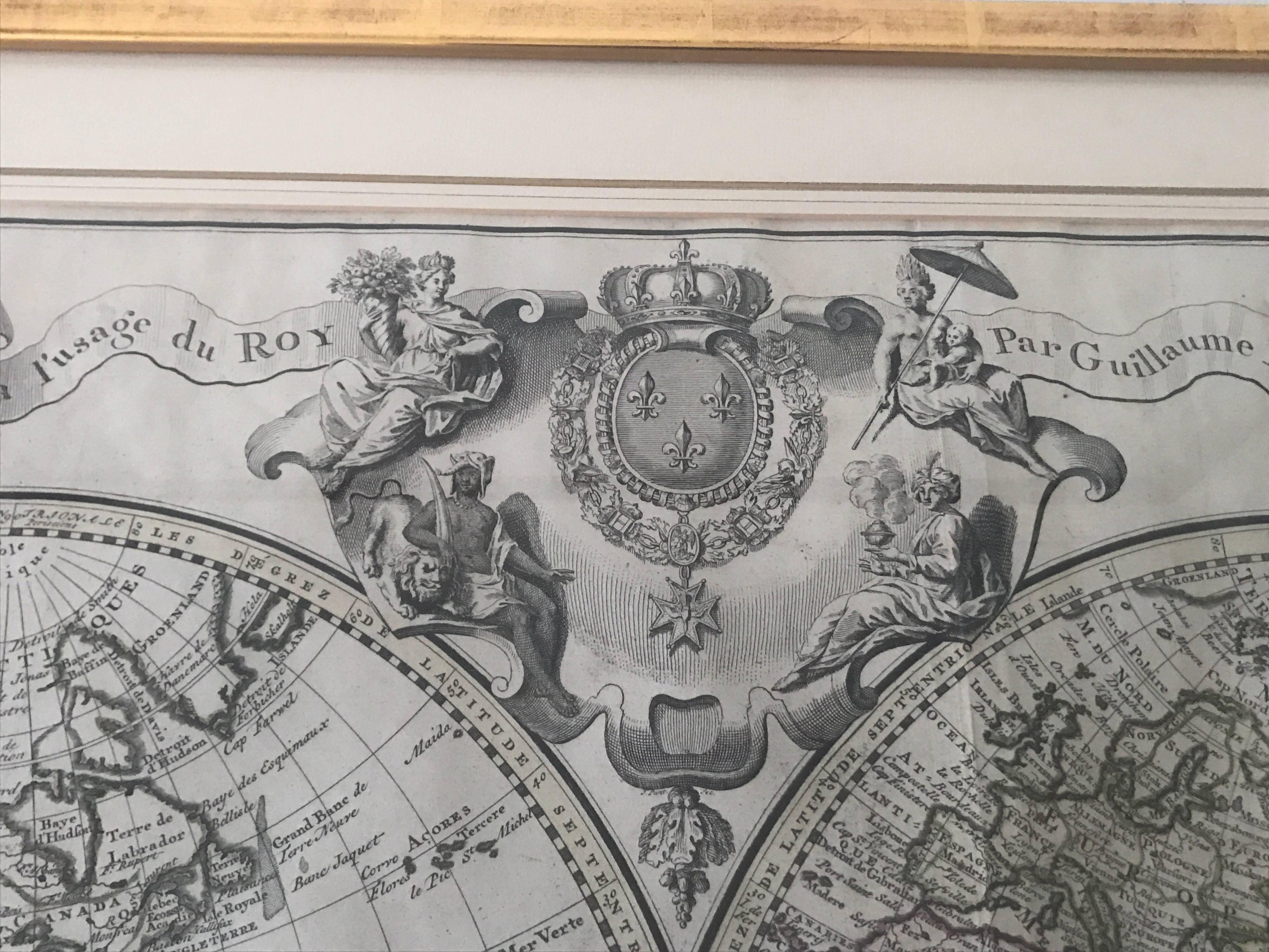 Mid-18th Century Extremely Rare Mappemonde a l'usage World Map Delisle, Guillaume Buache, 1730 For Sale