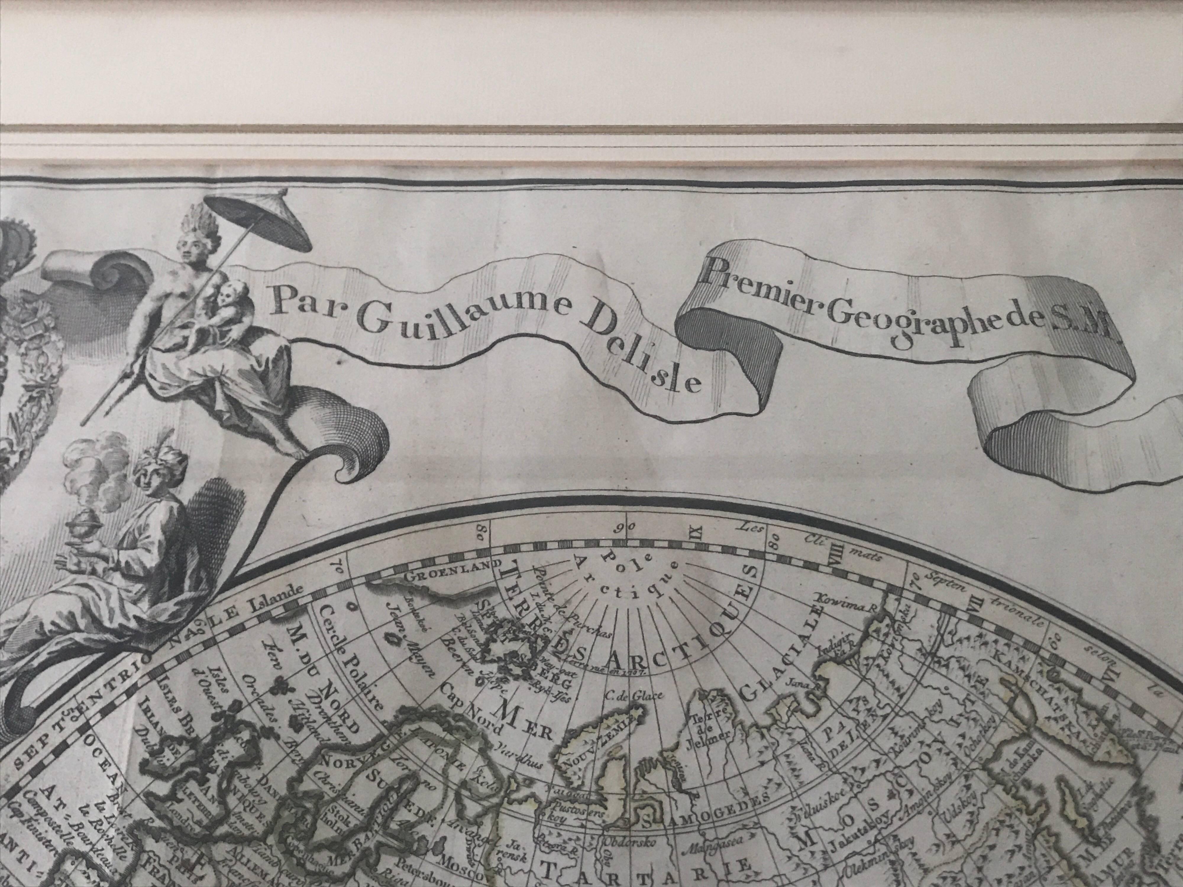 Paper Extremely Rare Mappemonde a l'usage World Map Delisle, Guillaume Buache, 1730 For Sale