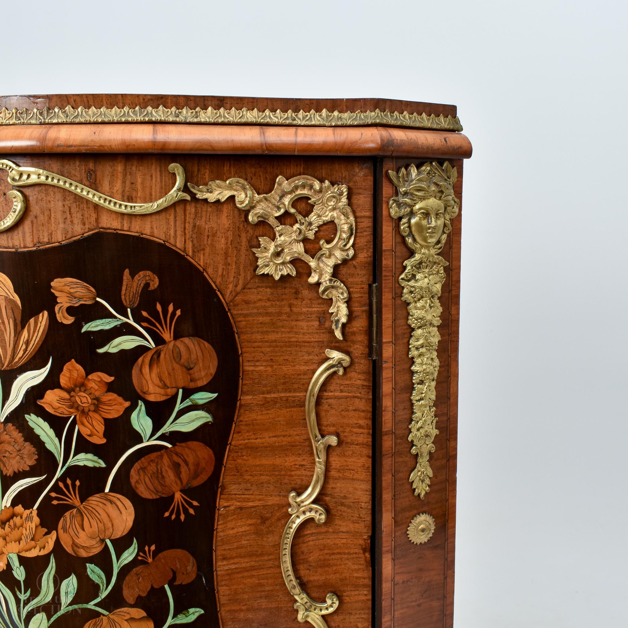 Wood Extremely Rare Marquetry Corner Cabinets, Ormalu Mount, circa 1880 For Sale