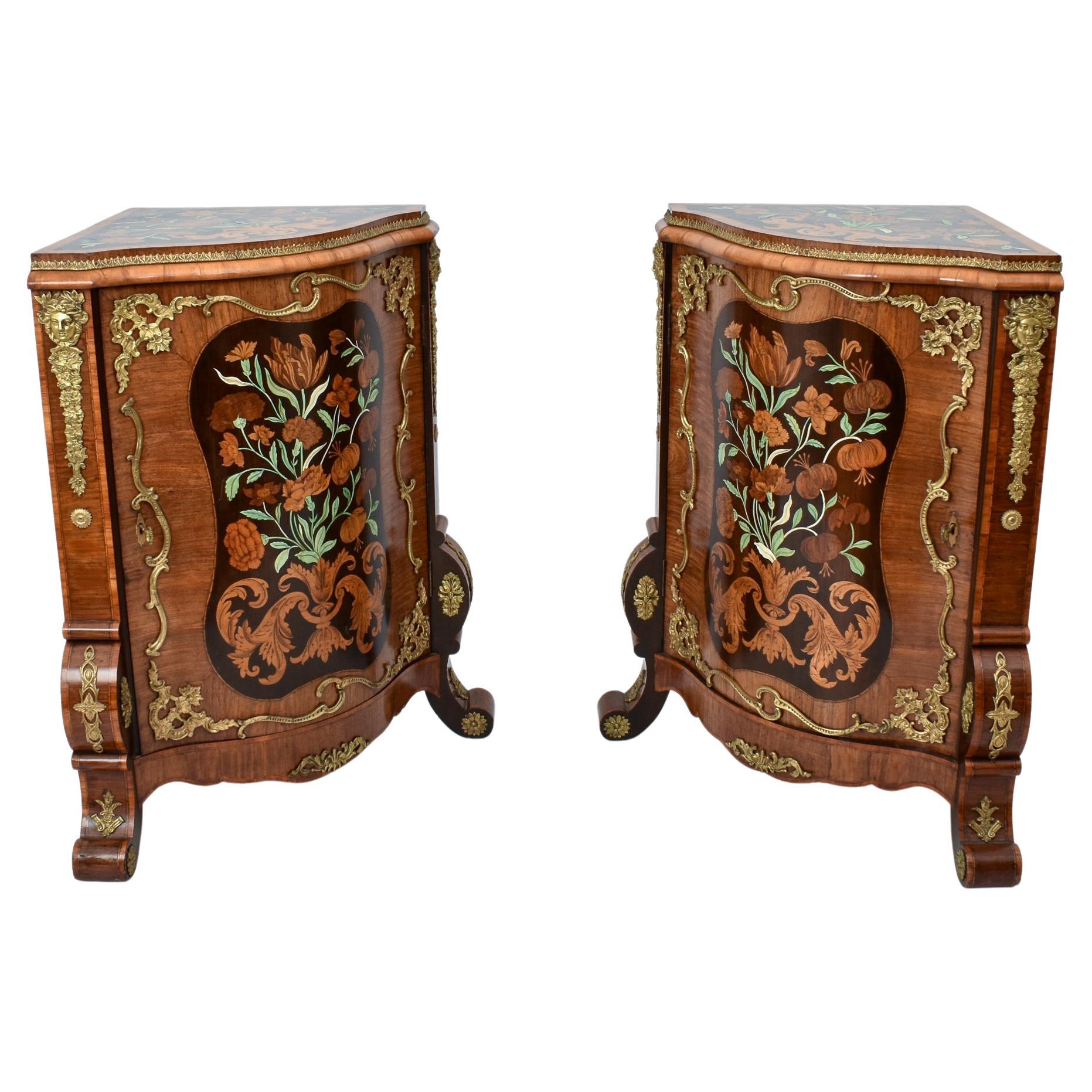Extremely Rare Marquetry Corner Cabinets, Ormalu Mount, circa 1880 For Sale
