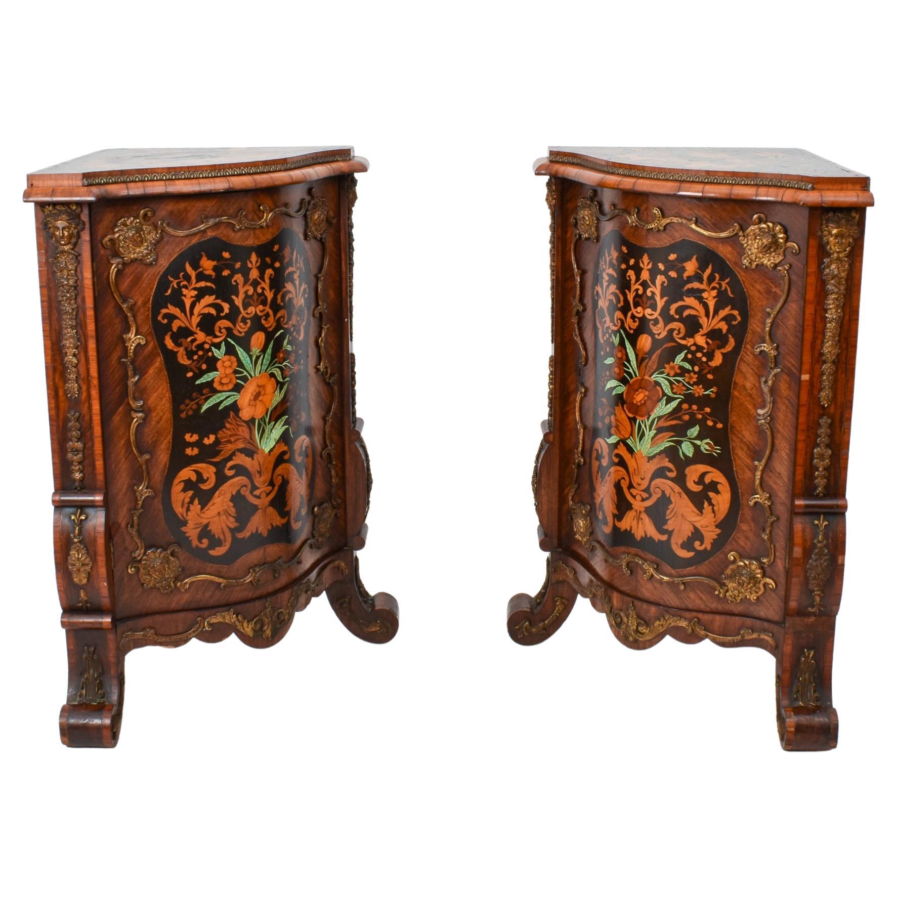  Extremely Rare Marquetry Corner Cabinets, Ormalu Mount, circa 1880 For Sale