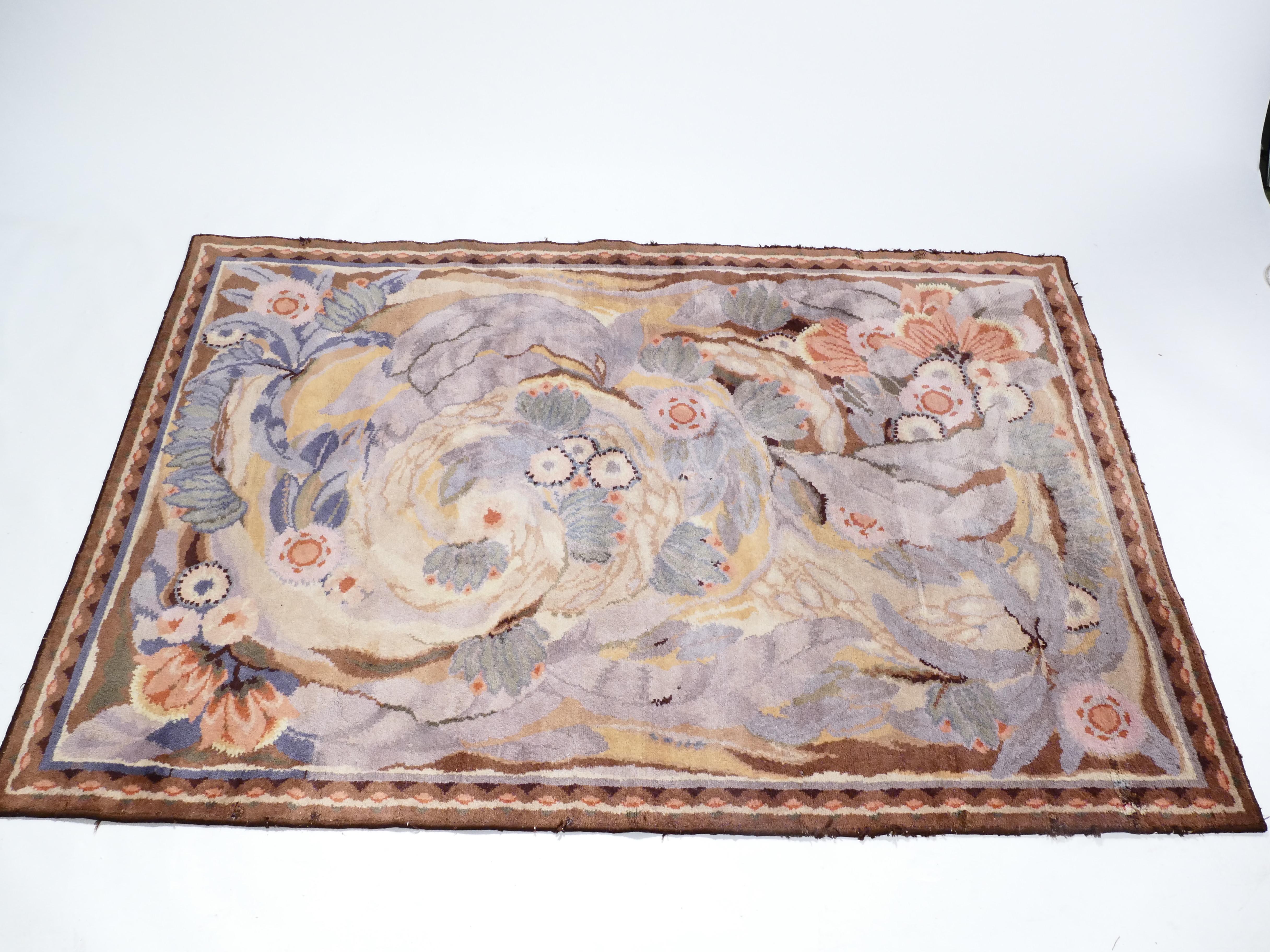 French Extremely Rare Maurice Dufrene for La Maitrise Art Deco Rug, 1922 For Sale