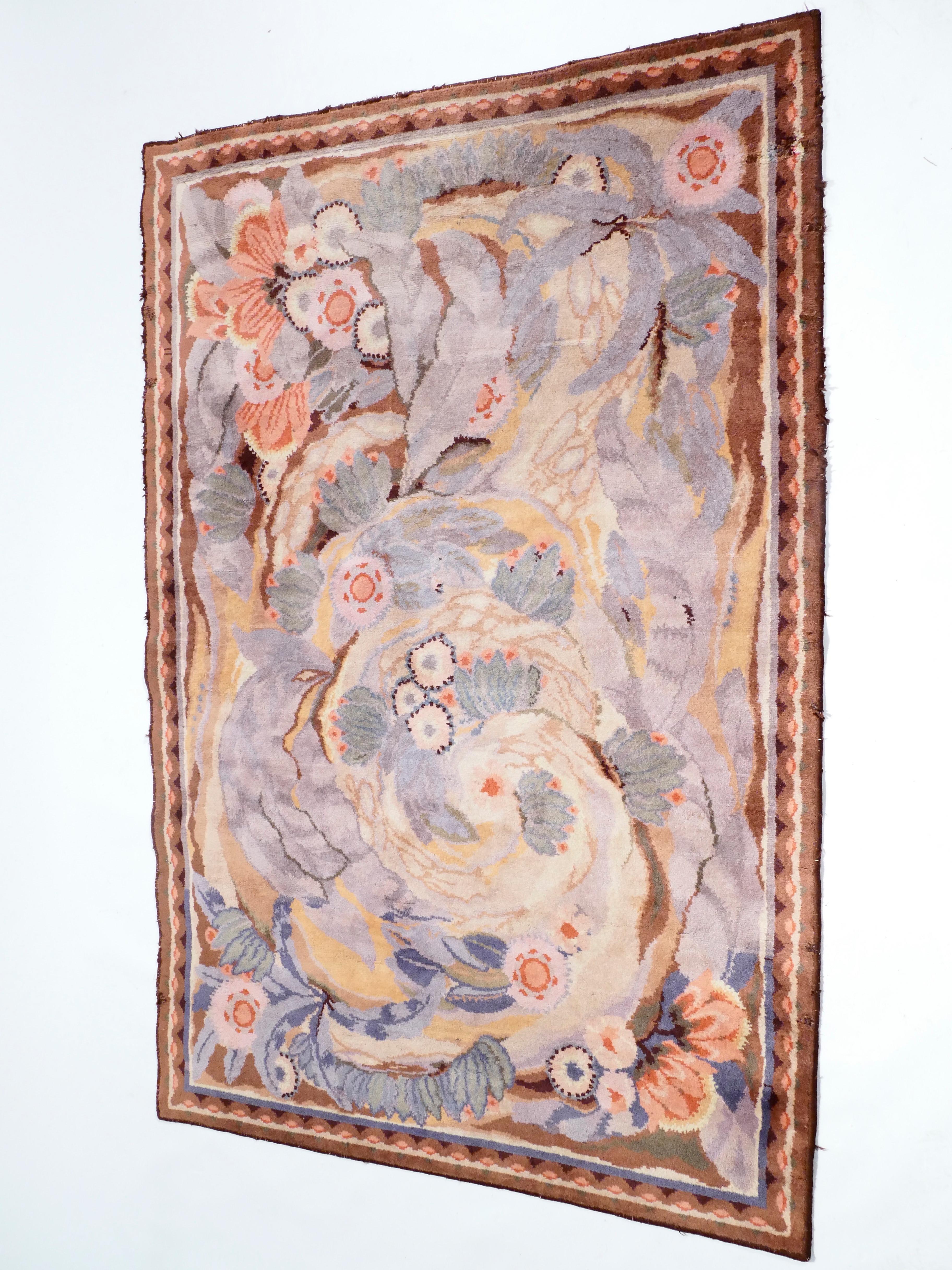 Extremely Rare Maurice Dufrene for La Maitrise Art Deco Rug, 1922 In Good Condition For Sale In Paris, IDF