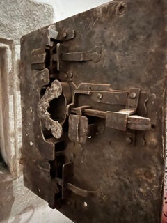 Extremely Rare Medieval-Renaissance Wrought Iron Triple-Lock Wall Safe Door