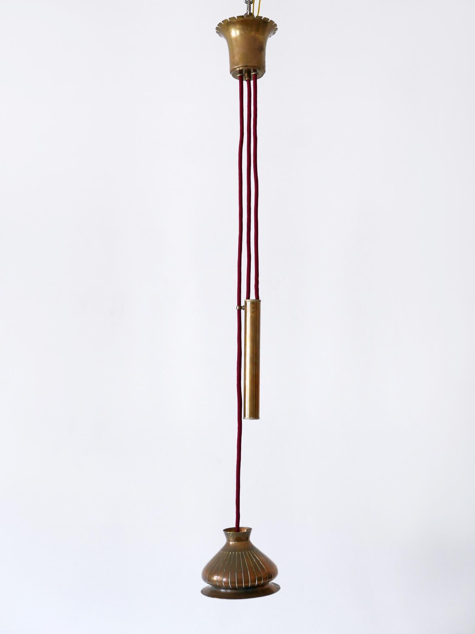 Extremely Rare Mid Century Modern Counterweight Brass Pendant Lamp Germany 1950s For Sale 5