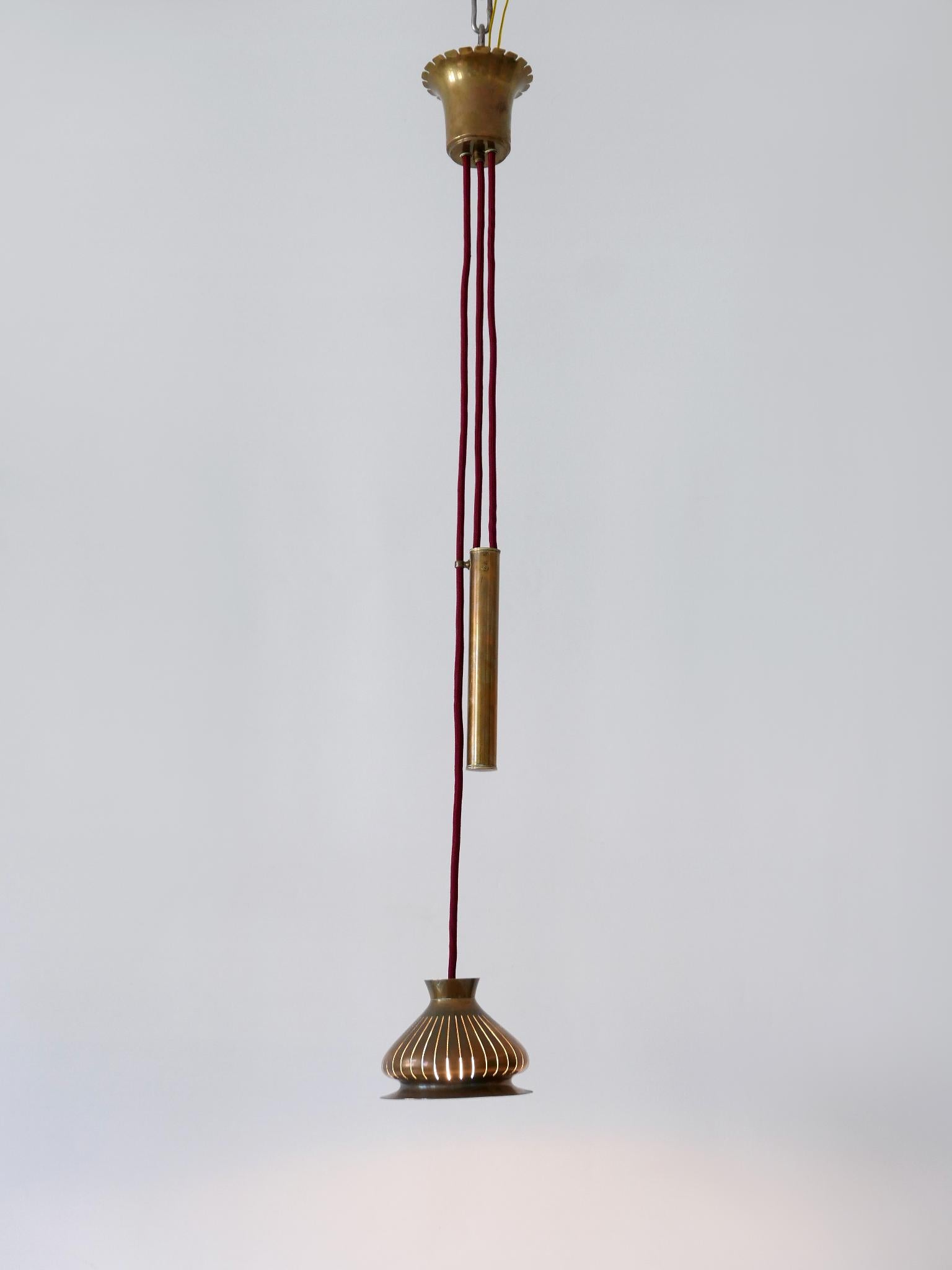 Extremely Rare Mid Century Modern Counterweight Brass Pendant Lamp Germany 1950s For Sale 6