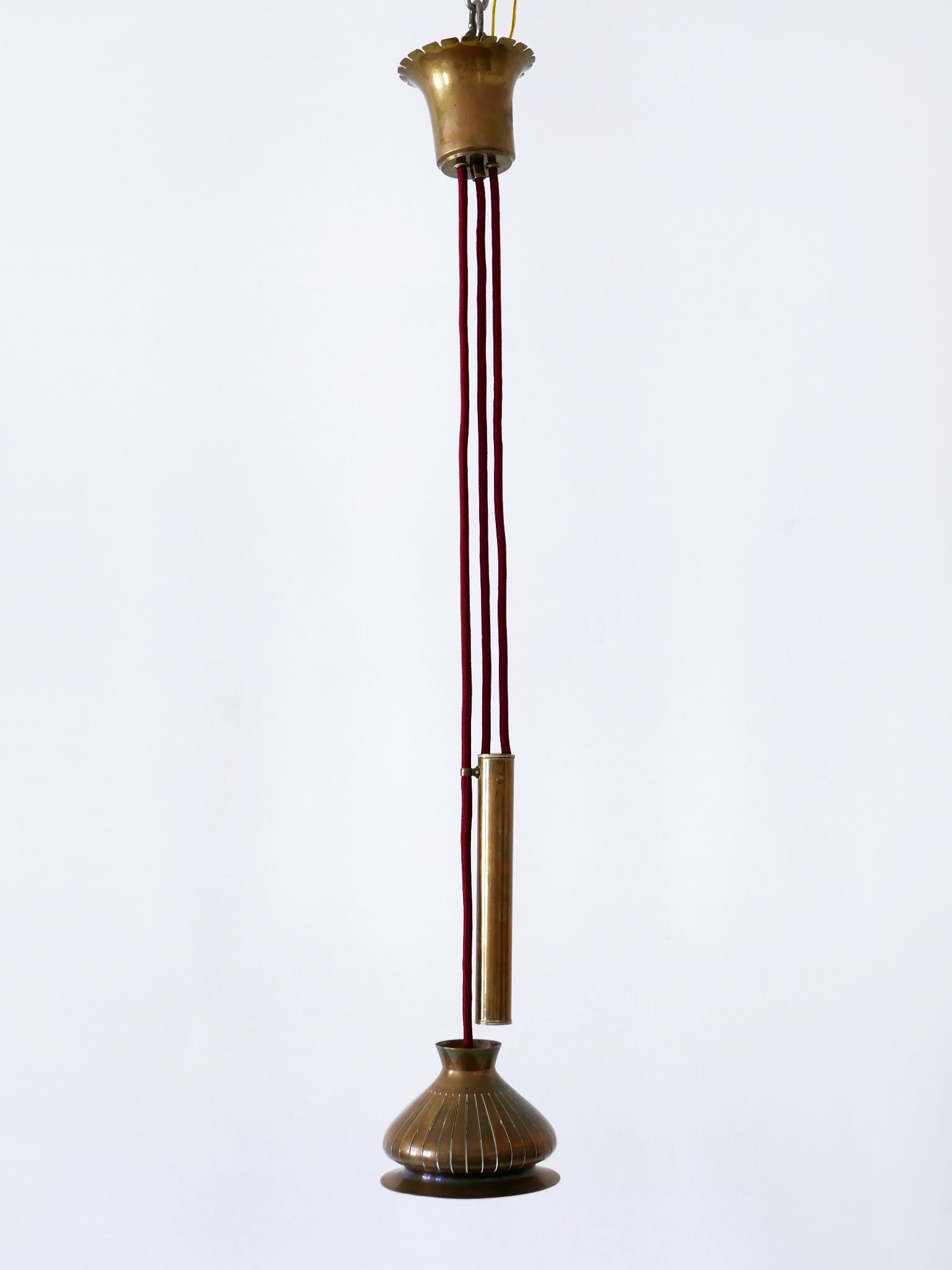 Extremely Rare Mid Century Modern Counterweight Brass Pendant Lamp Germany 1950s For Sale 7