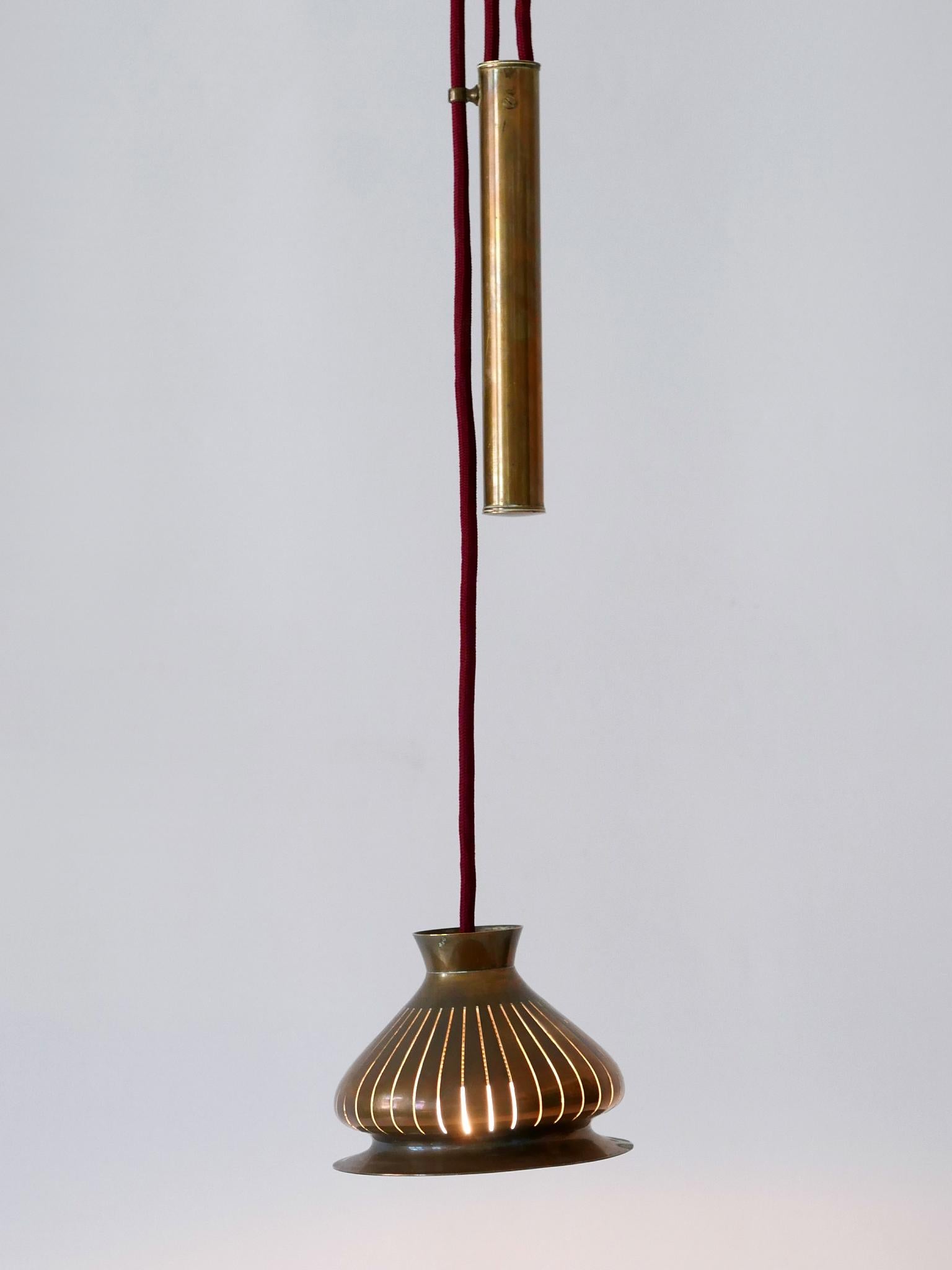 Mid-20th Century Extremely Rare Mid Century Modern Counterweight Brass Pendant Lamp Germany 1950s For Sale