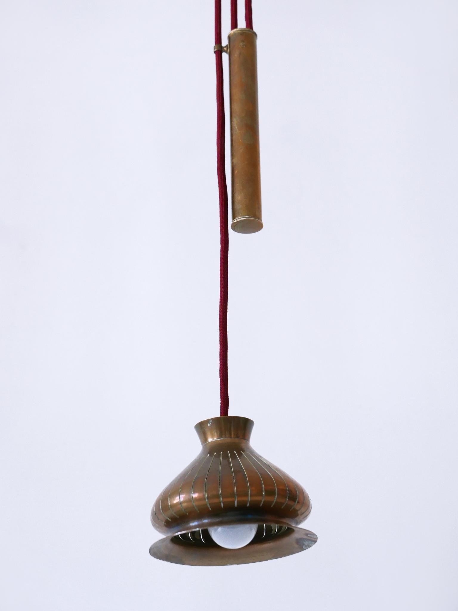Extremely Rare Mid Century Modern Counterweight Brass Pendant Lamp Germany 1950s For Sale 1