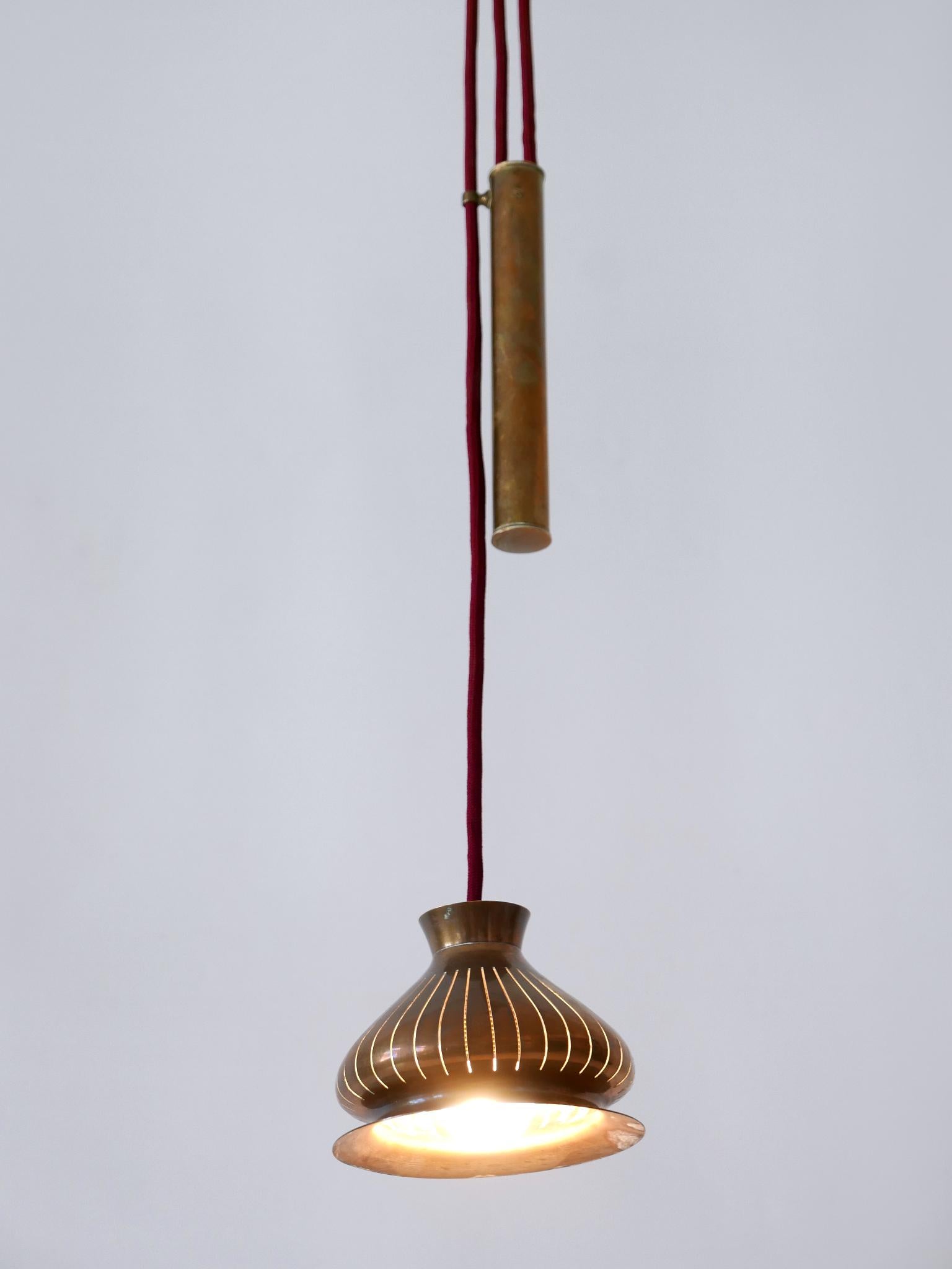 Extremely Rare Mid Century Modern Counterweight Brass Pendant Lamp Germany 1950s For Sale 2