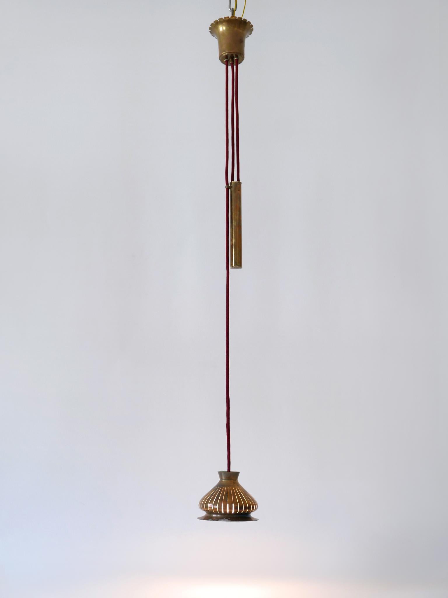 Extremely Rare Mid Century Modern Counterweight Brass Pendant Lamp Germany 1950s For Sale 3
