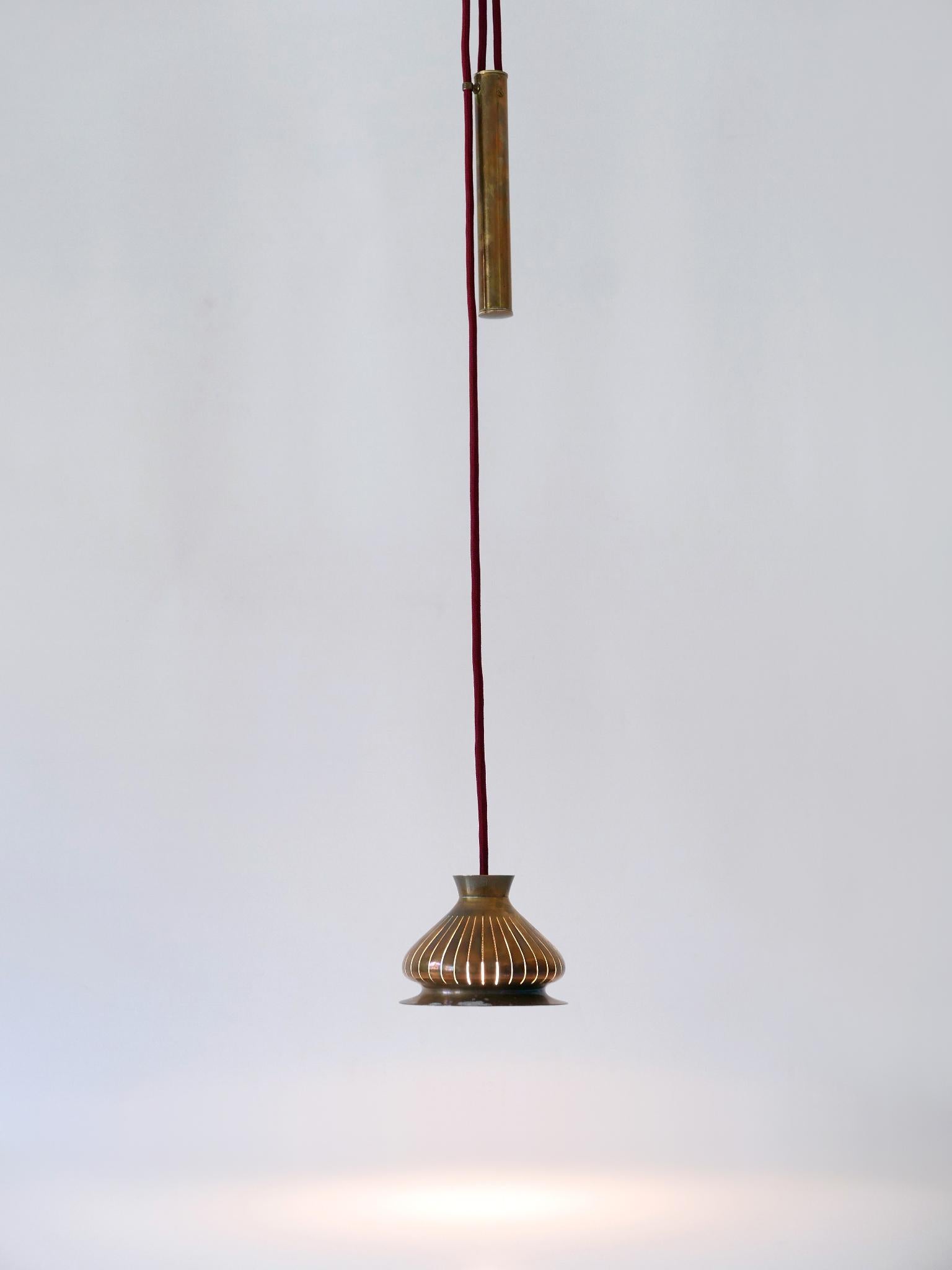 Extremely Rare Mid Century Modern Counterweight Brass Pendant Lamp Germany 1950s For Sale 4
