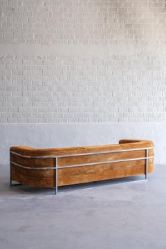 Extremely rare mid century sofa by Jacques Charpentier France, suede textile