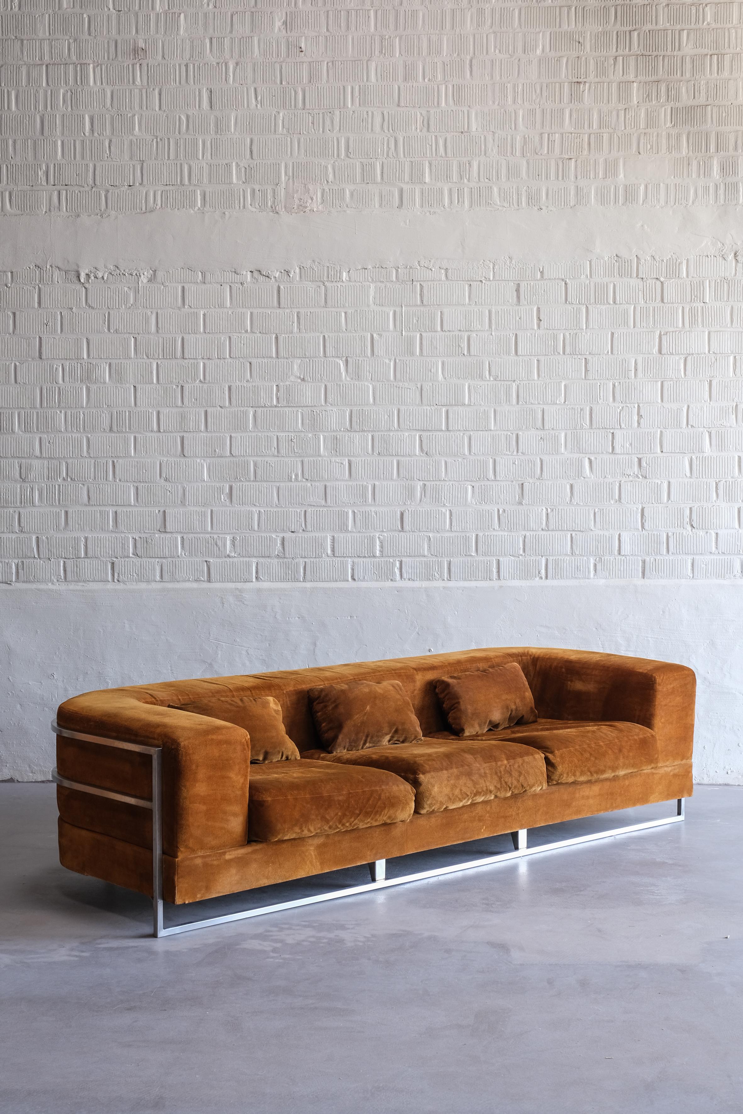 Mid-Century Modern Extremely rare mid century sofa by Jacques Charpentier France, suede textile For Sale