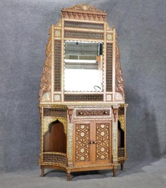 Extremely Rare Morrocan Inlaid Mirrored Vitrine Bookcase Circa 1890