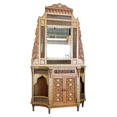 Antique Extremely Rare Morrocan Inlaid Mirrored Vitrine Bookcase Circa 1890 