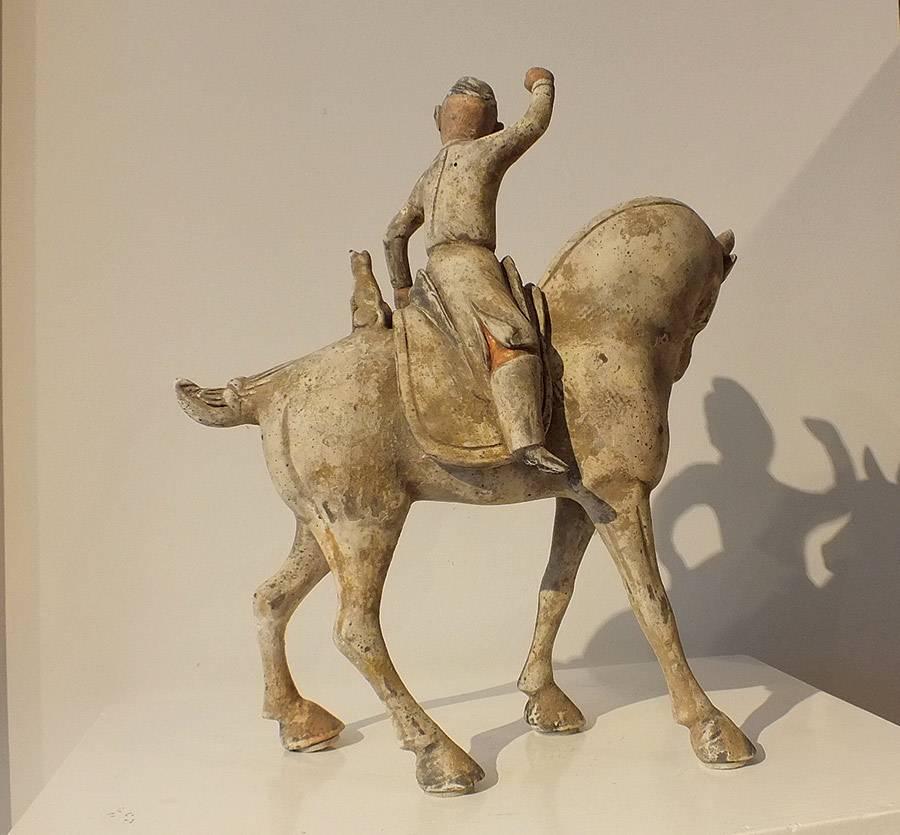 Pottery Extremely Rare Mounted Hunter with Lynx