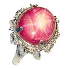 Äußerst seltener natürlicher Stern-Rubin 20,68 Karat 18k 2,06 Karat Diamant Art Deco Ring