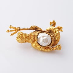 Äußerst seltene figurale Neptun-Brosche mit Barockperle von DeNicola, 1960er Jahre