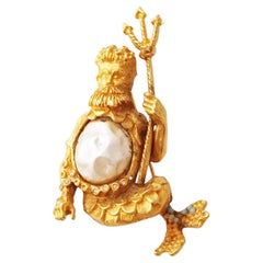 Rarísimo Broche Figurado Neptuno con Perla Barroca de DeNicola, años 60
