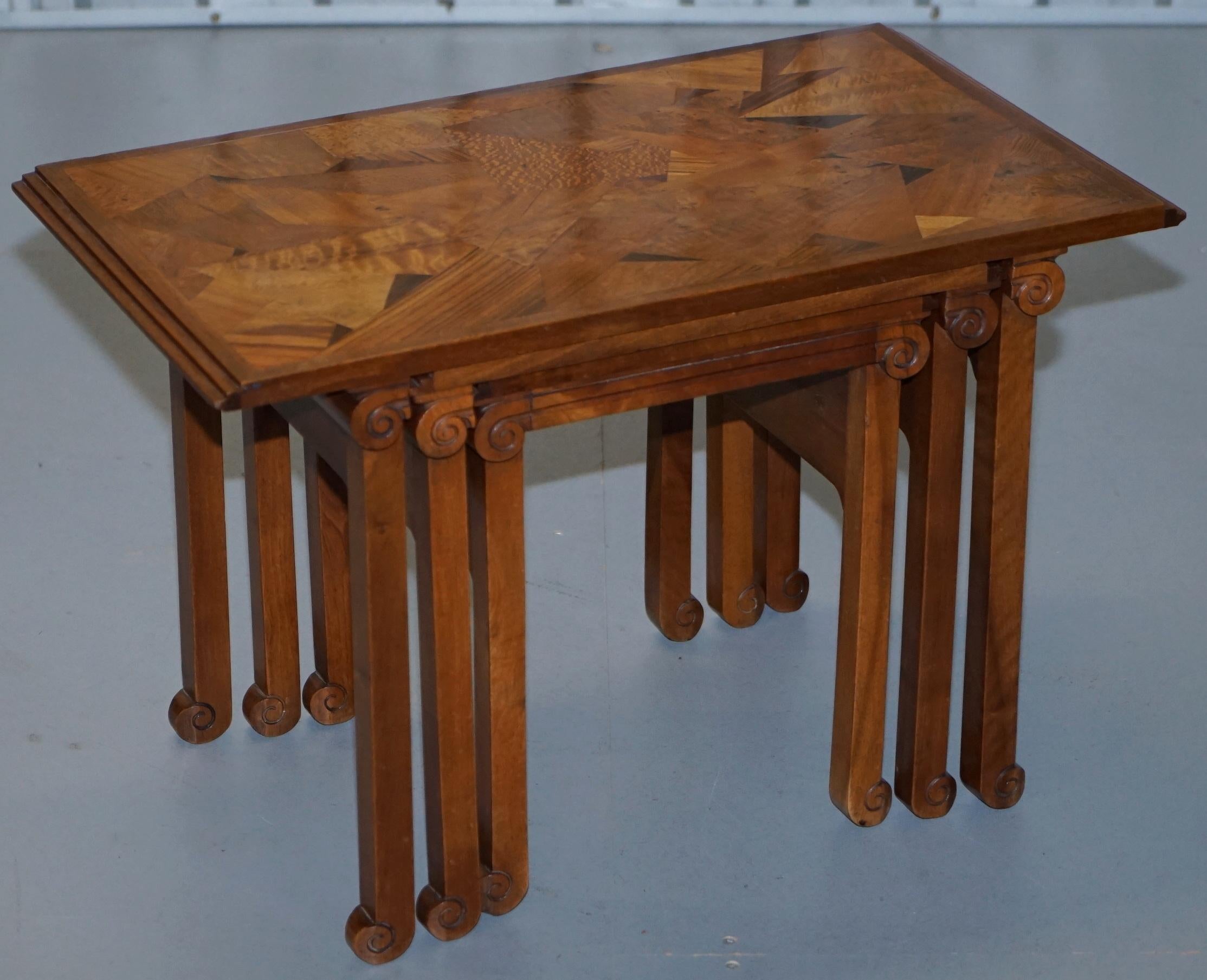 We are delighted to offer for sale this exceptionally rare Emile Galle nest of three sample wood tables

If you are looking at this listing then the chance are you know who Galle is and are familiar with his work, if not please find below a brief