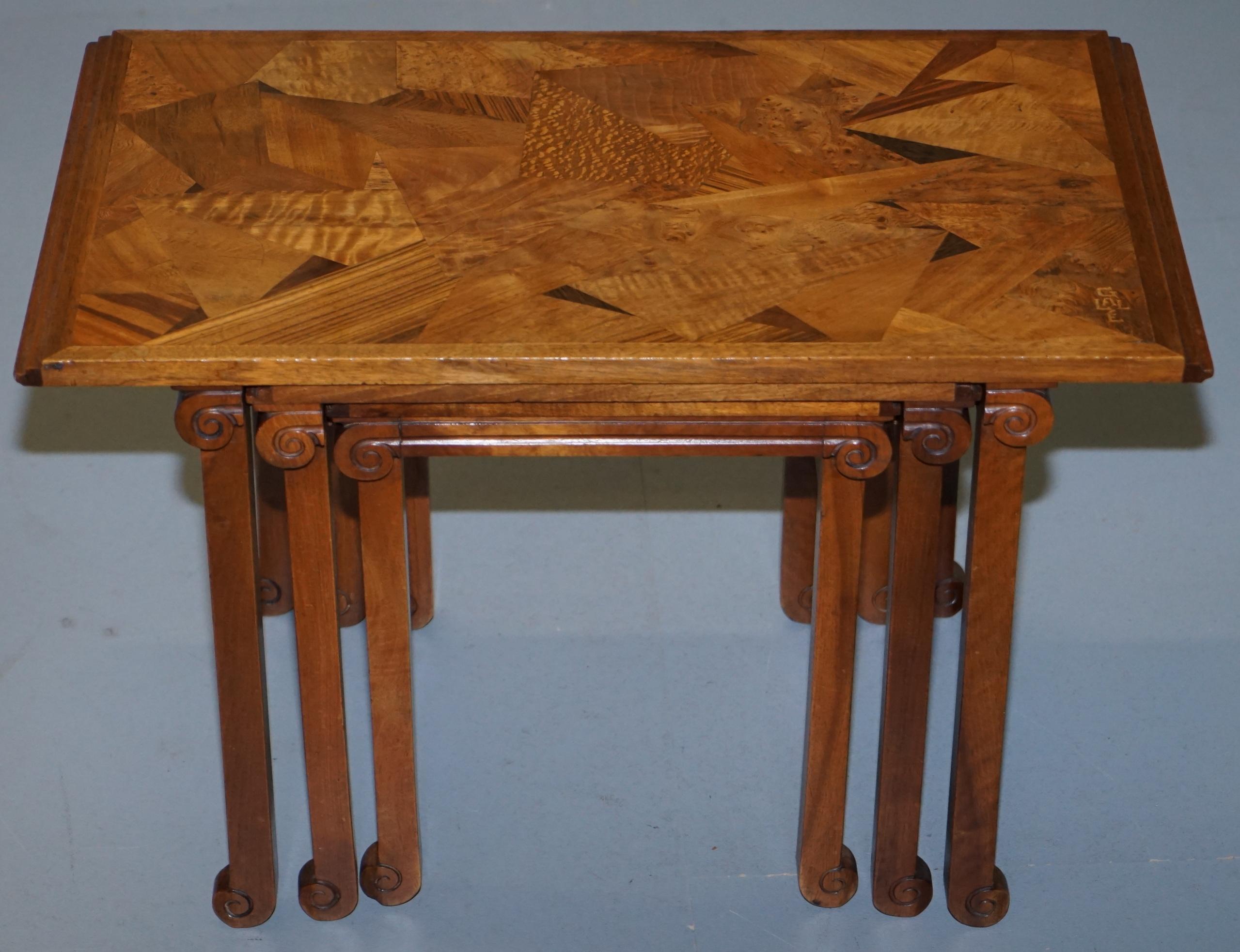 French Extremely Rare Nest of Emile Galle circa 1900 Specimen Wood Tables Art Nouveau For Sale