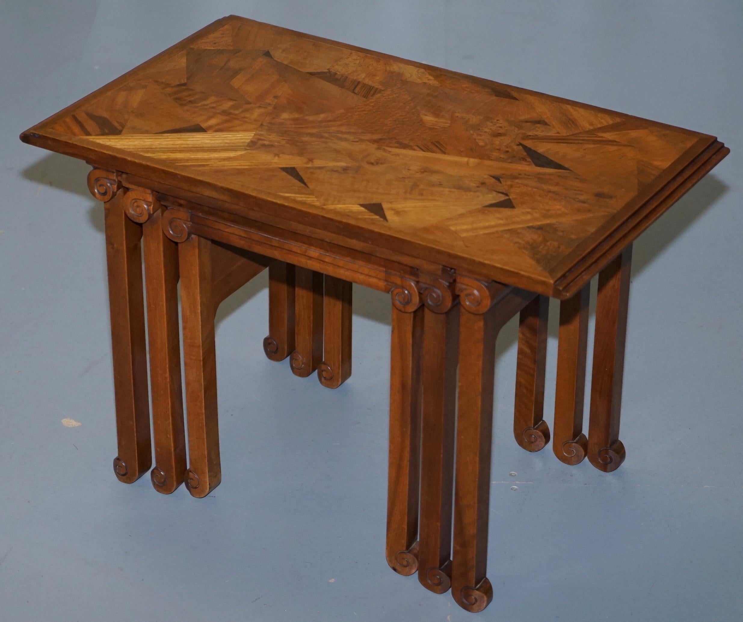 Hand-Crafted Extremely Rare Nest of Emile Galle circa 1900 Specimen Wood Tables Art Nouveau For Sale