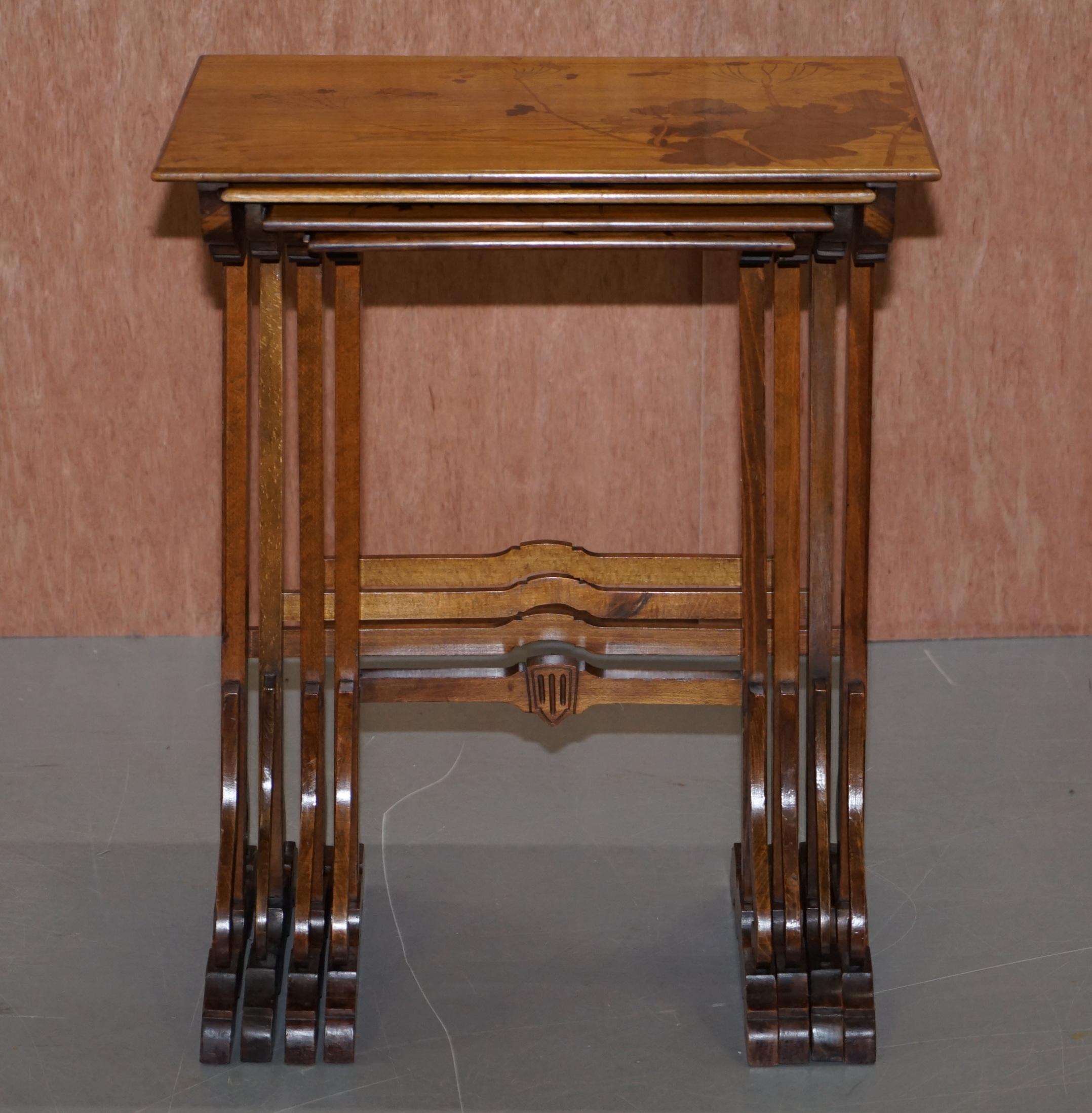 French Extremely Rare Nest of Four Emile Galle Specimen Wood Tables Art Nouveau 4 For Sale