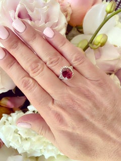 Extremely Rare No Heat GIA 5.10 Carat Red-Orange Sapphire Diamond Ring