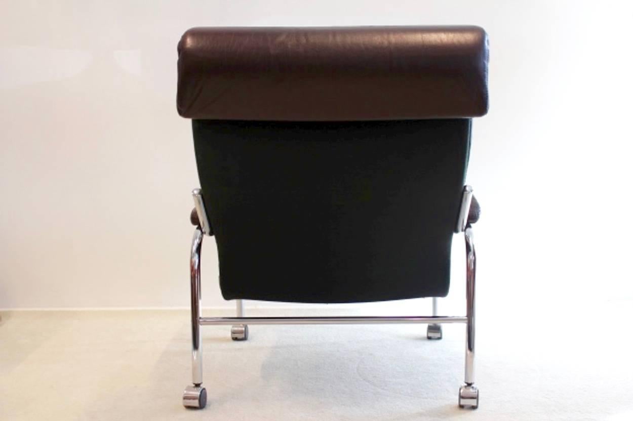 Swedish Extremely Rare Noboru Nakamura Bore Leather Lounge Chair with Footstool, 1970s For Sale