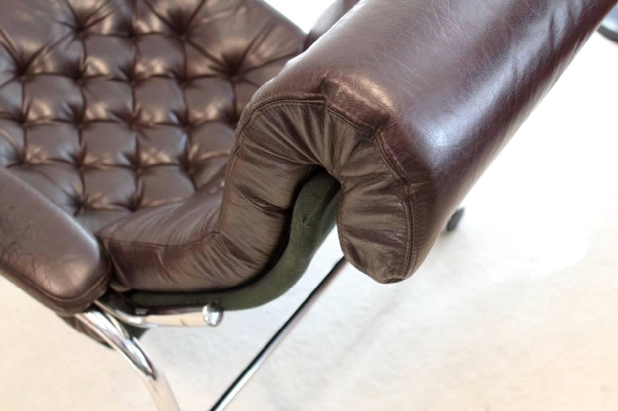 Extremely Rare Noboru Nakamura Bore Leather Lounge Chair with Footstool, 1970s In Good Condition For Sale In Voorburg, NL