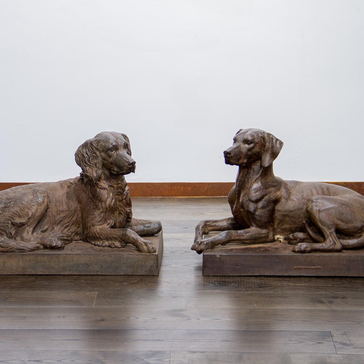 French Extremely Rare Pair of 19th Century Cast Iron Dogs by J.J. Ducel, Paris