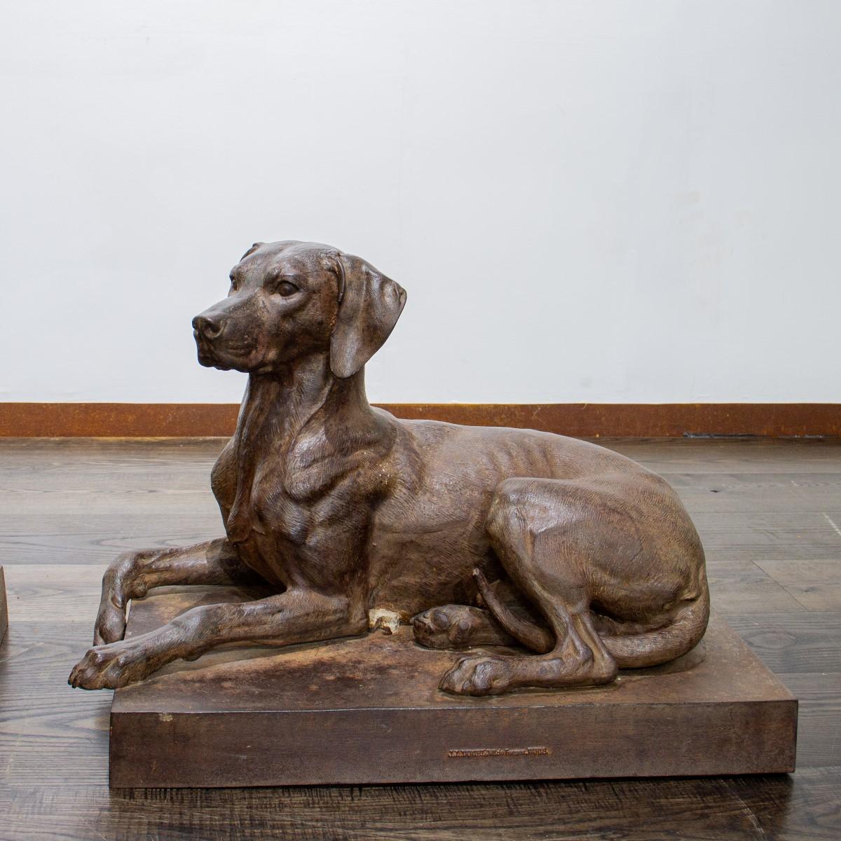 Extremely Rare Pair of 19th Century Cast Iron Dogs by J.J. Ducel, Paris In Good Condition In Donhead St Mary, Wiltshire