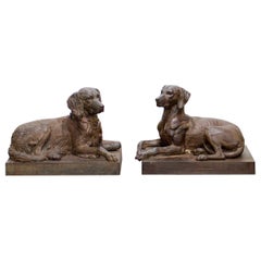 Extremely Rare Pair of 19th Century Cast Iron Dogs by J.J. Ducel, Paris