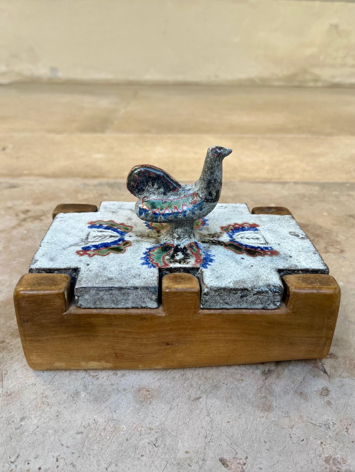 Mid-20th Century Extremely rare pair of boxes, glazed ceramic and wood. Jean Derval, Vallauris.