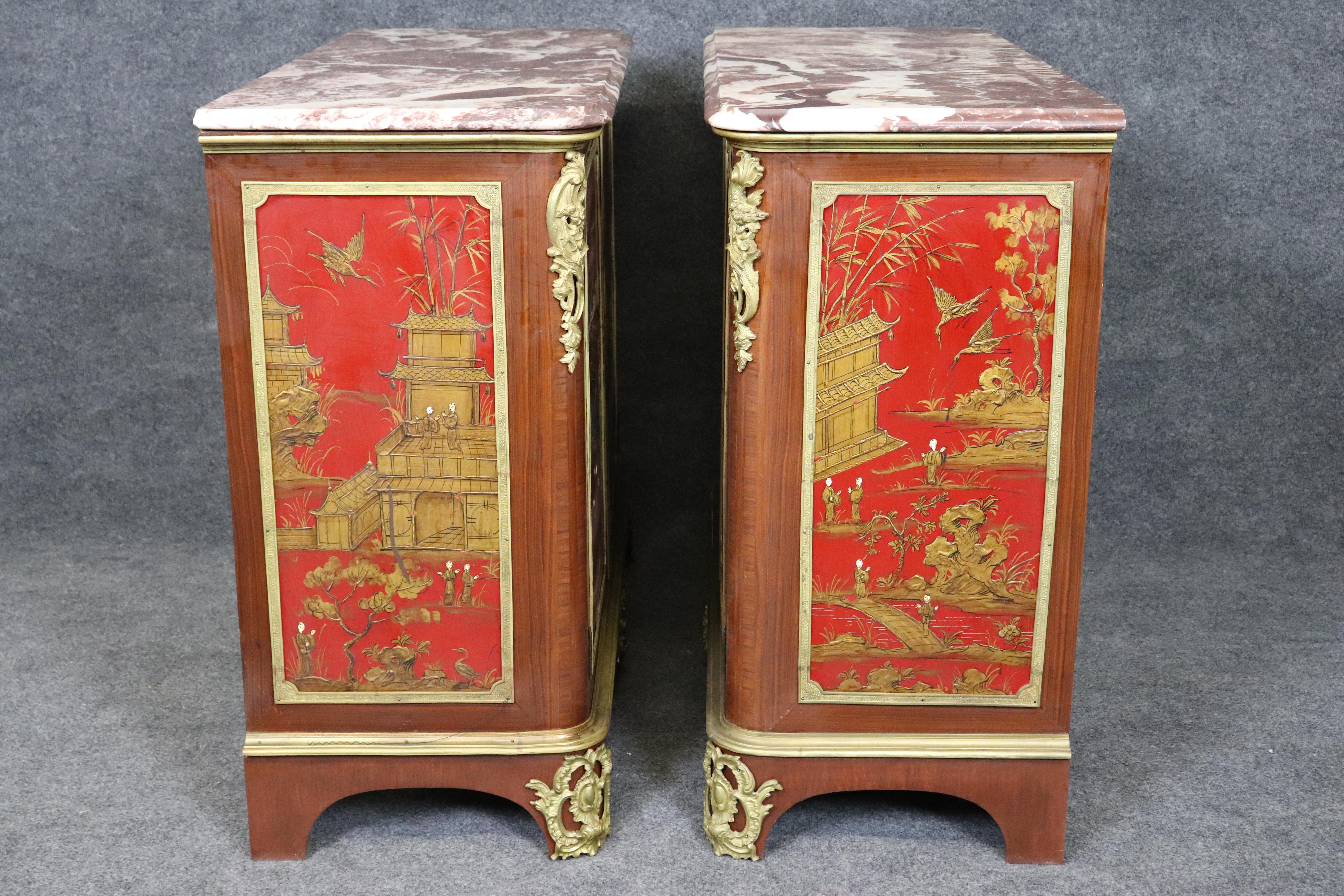 Début du 20ème siècle Extremely Rare Pair of Large Scale Maison Jansen Chinoiserie Buffets