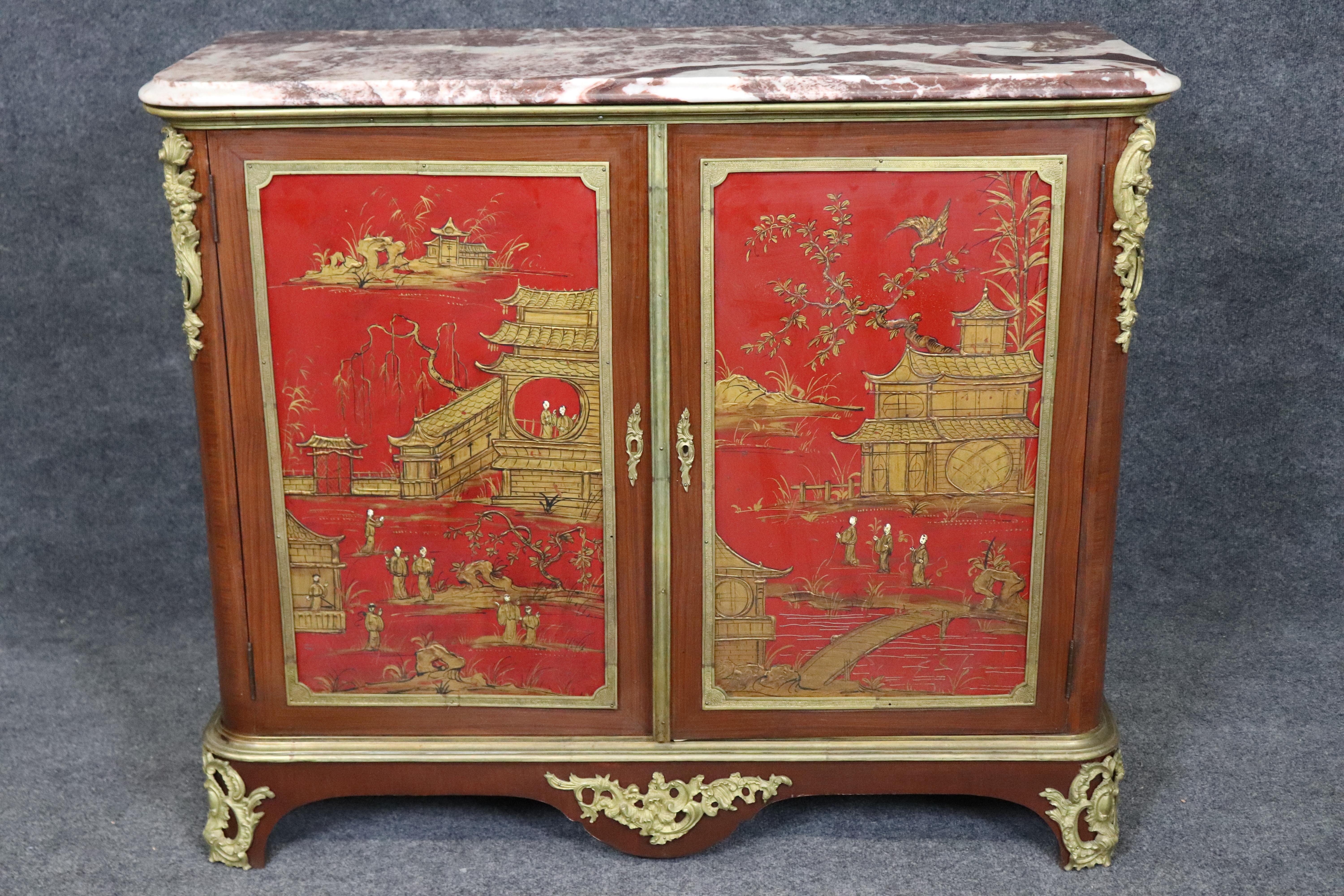 Bronze Extremely Rare Pair of Large Scale Maison Jansen Chinoiserie Buffets