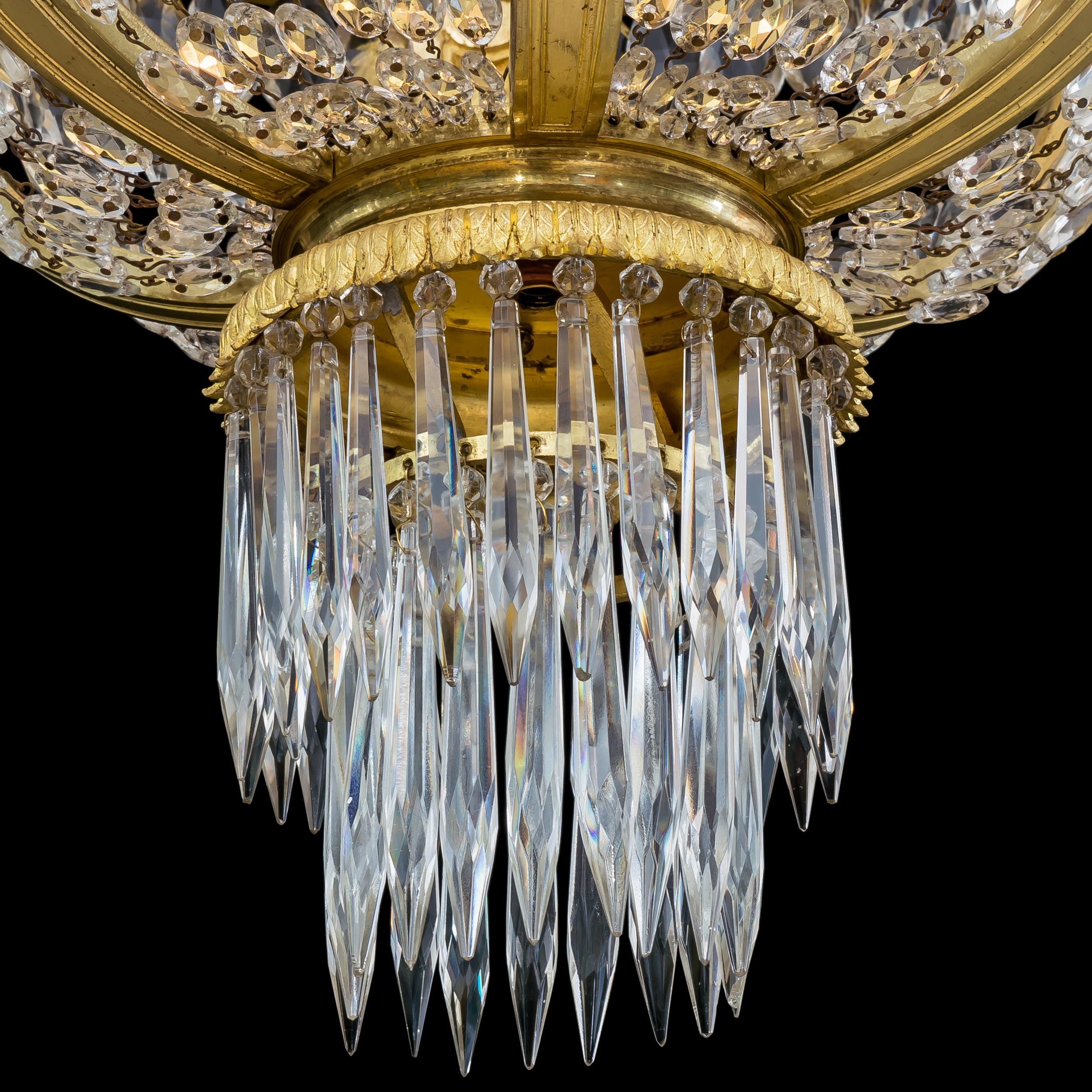Extremely Rare Pair of Ormolu and Crystal Chandeliers in the Louis XVI Style For Sale 9