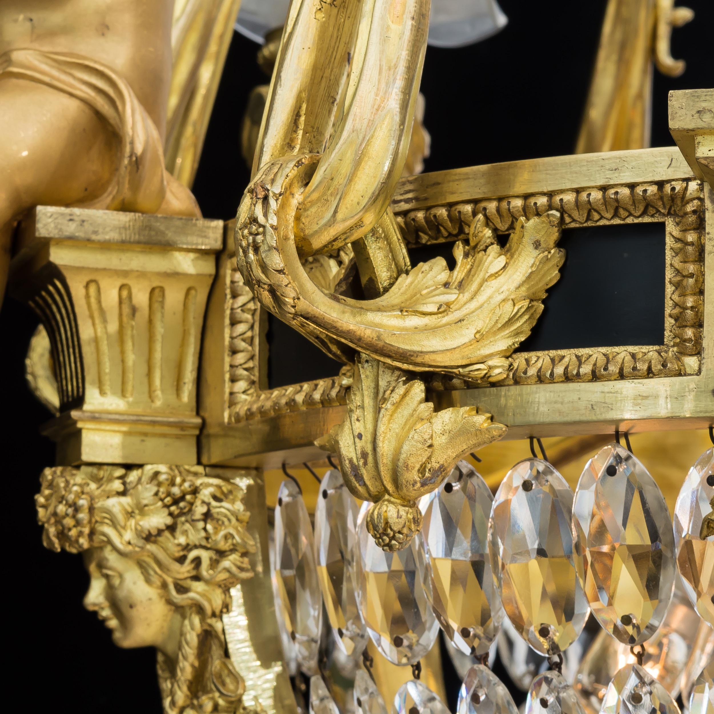 Extremely Rare Pair of Ormolu and Crystal Chandeliers in the Louis XVI Style For Sale 10