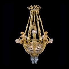 Extremely Rare Pair of Ormolu and Crystal Chandeliers in the Louis XVI Style