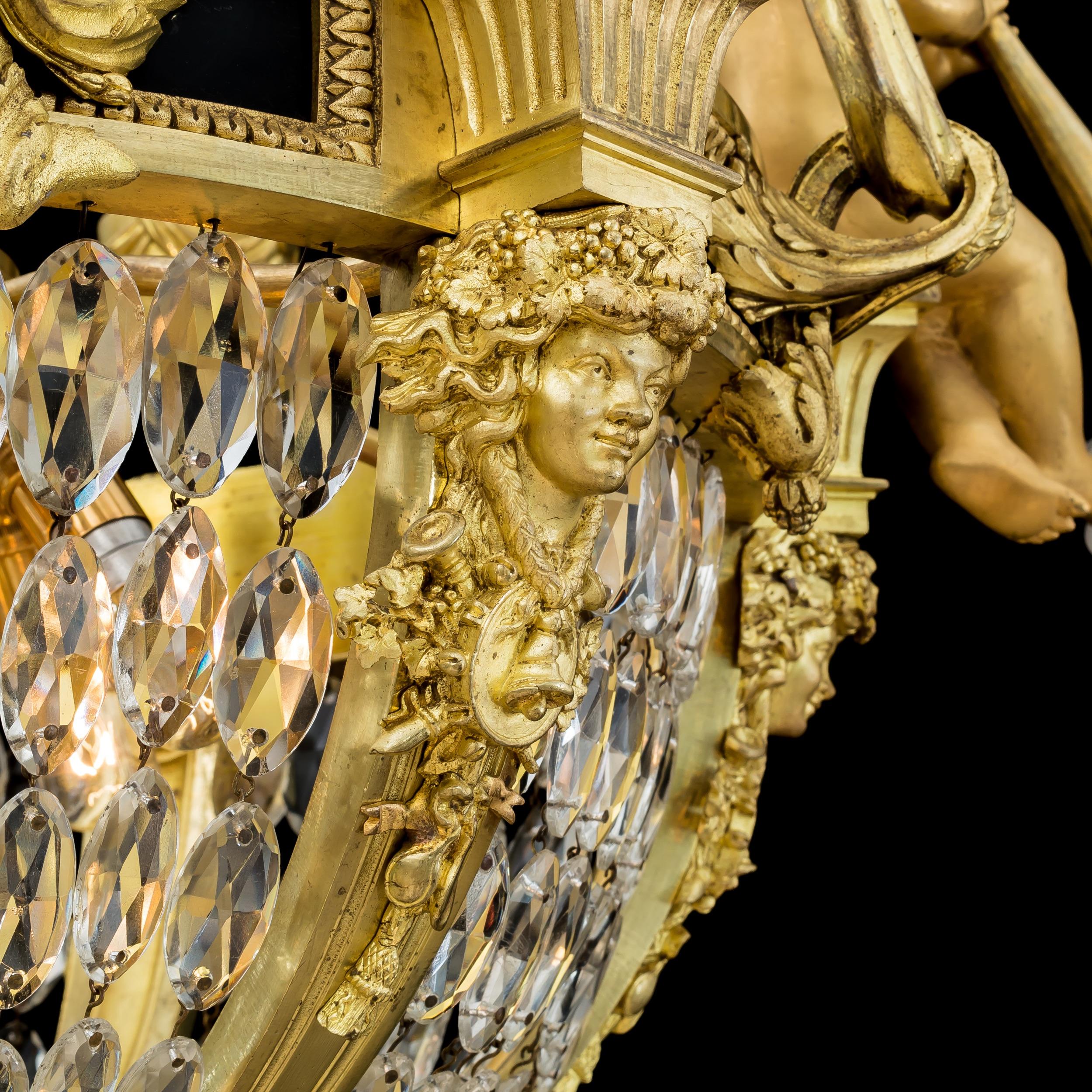 Extremely Rare Pair of Ormolu and Crystal Chandeliers in the Louis XVI Style For Sale 2