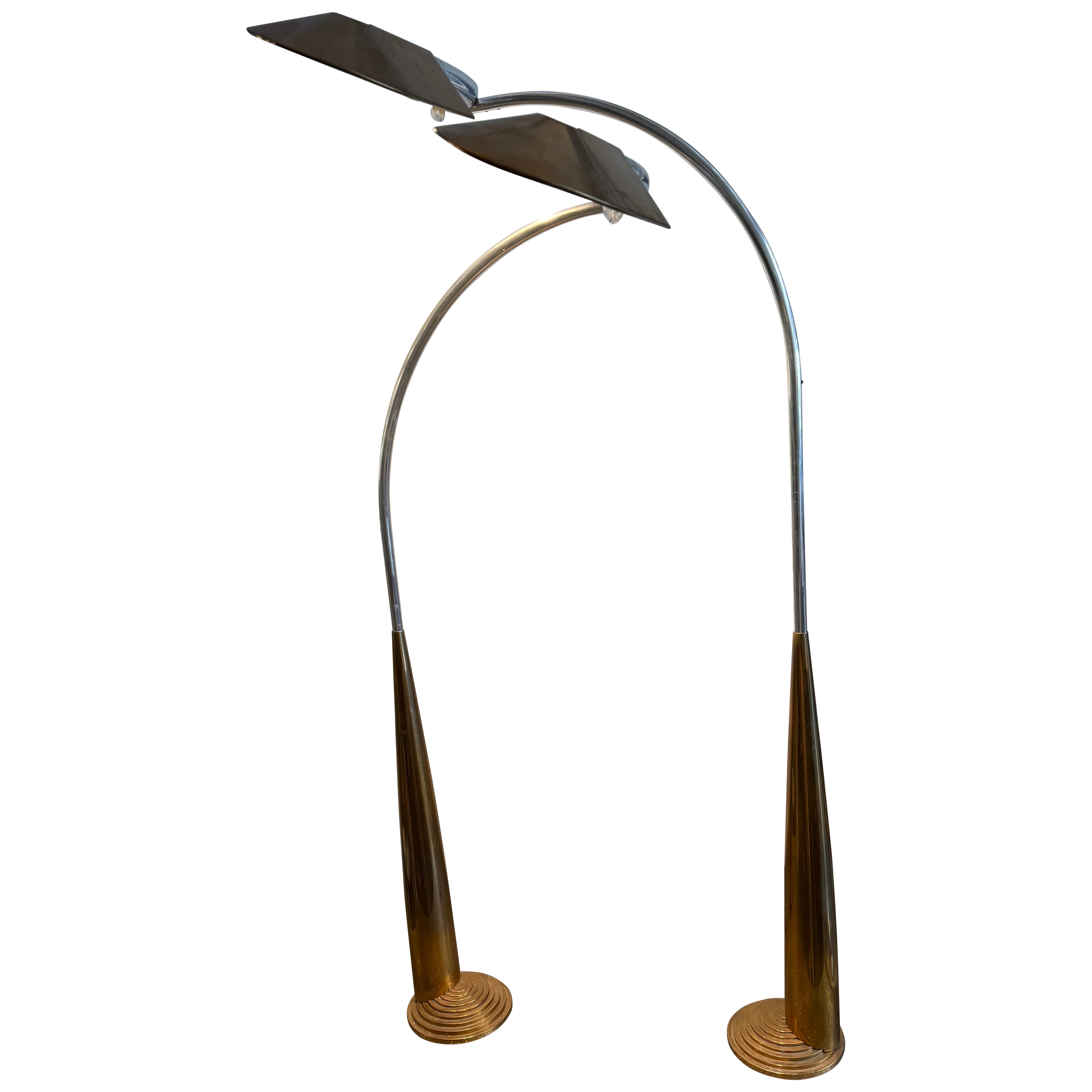 Extremely Rare Pair of Signed Solid Bronze Swiveling Cedric Hartman Floor Lamps